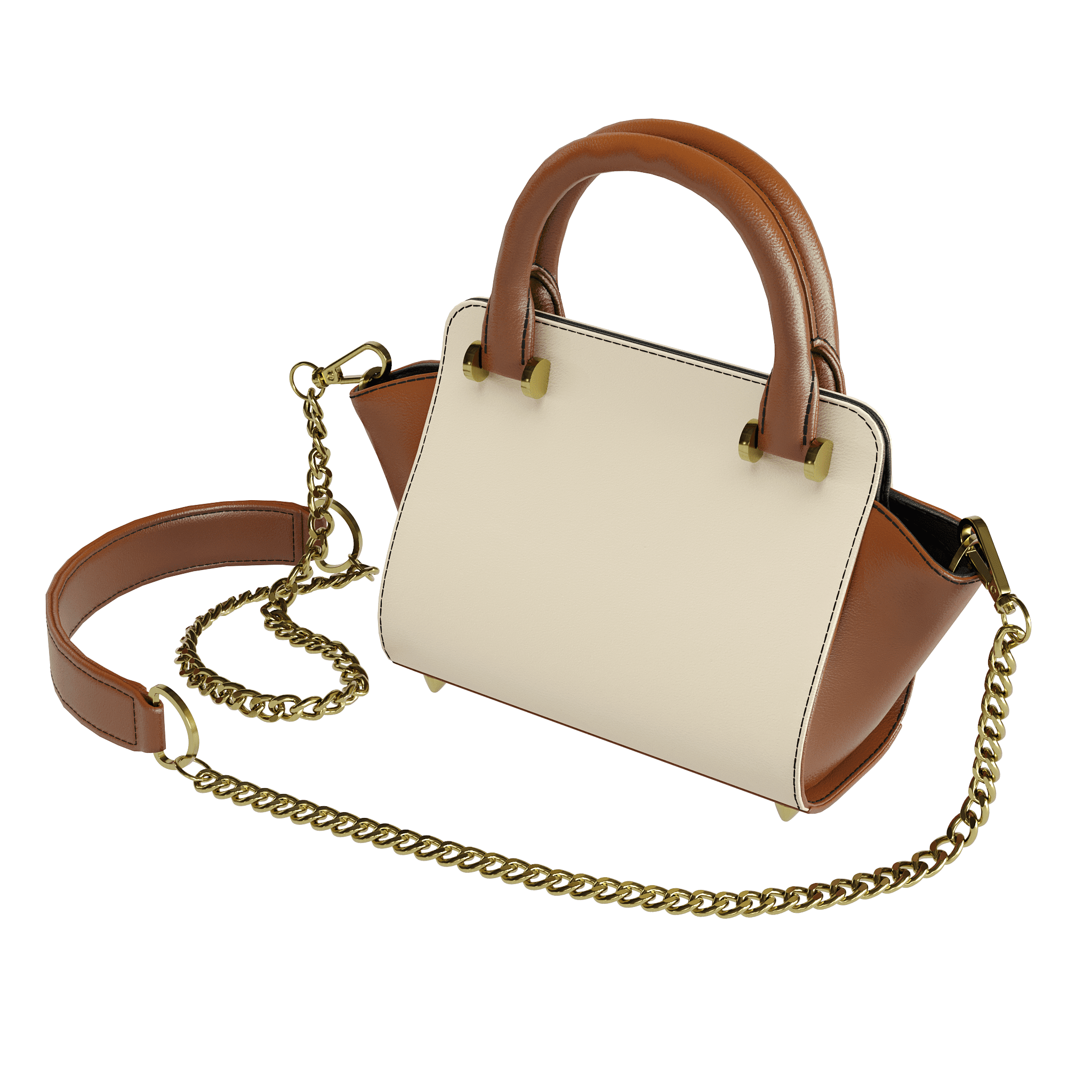 Cream Veggie Tanned Handbag With Dark Brown Accents