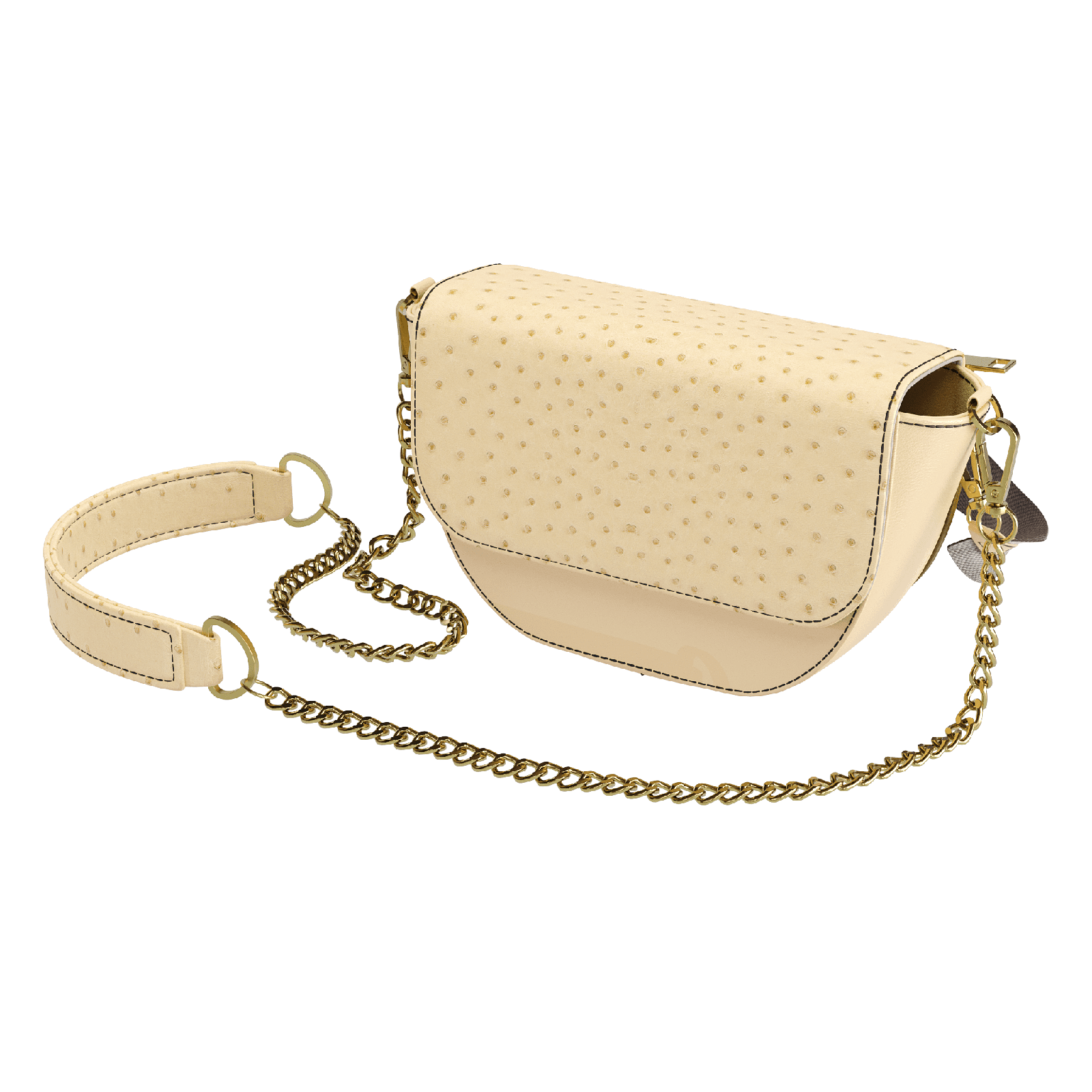 Wheat Ostrich Hip Bag with Natural And Brown Accents