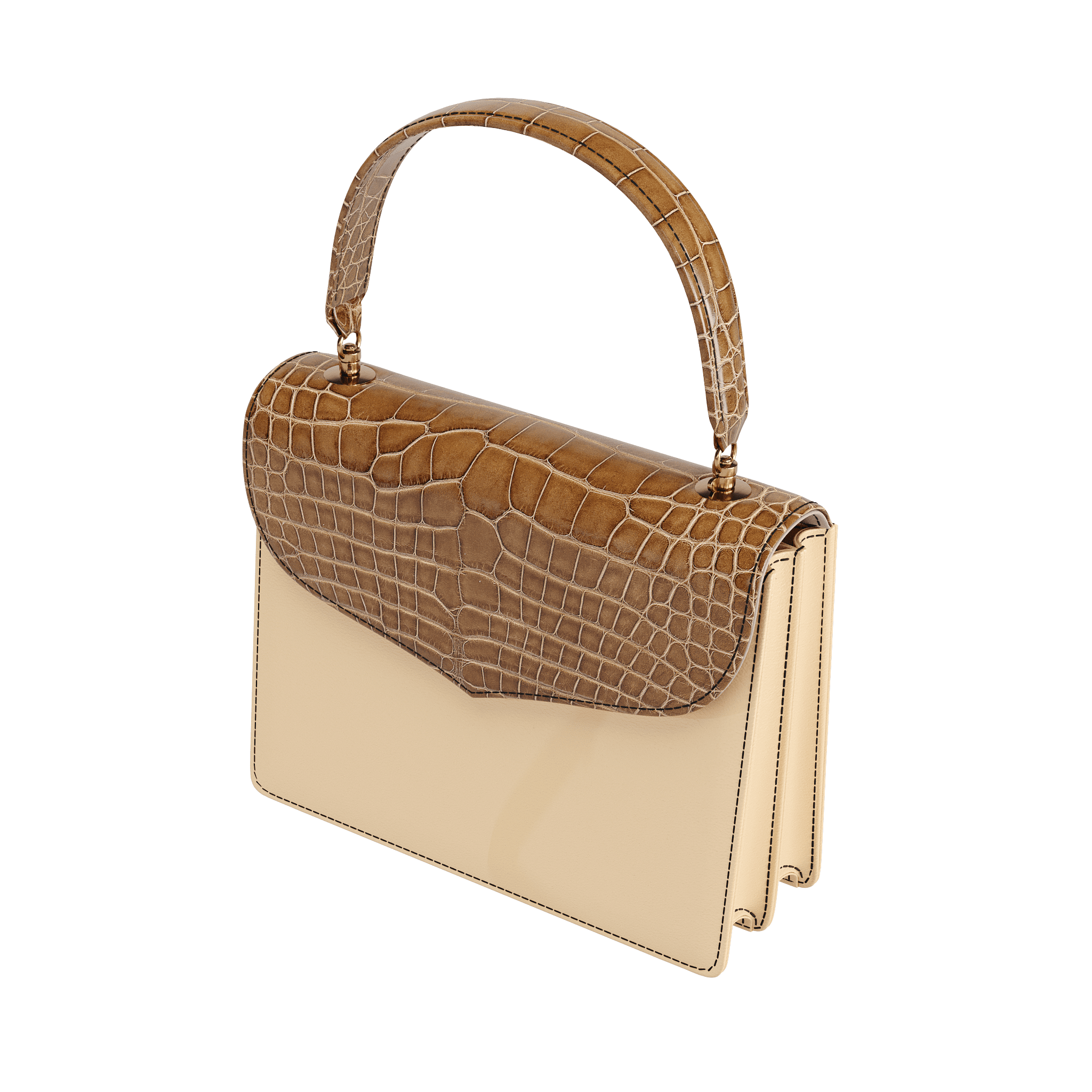 Natural Vegetable Tanned Handbag With Authentic Alligator Flap