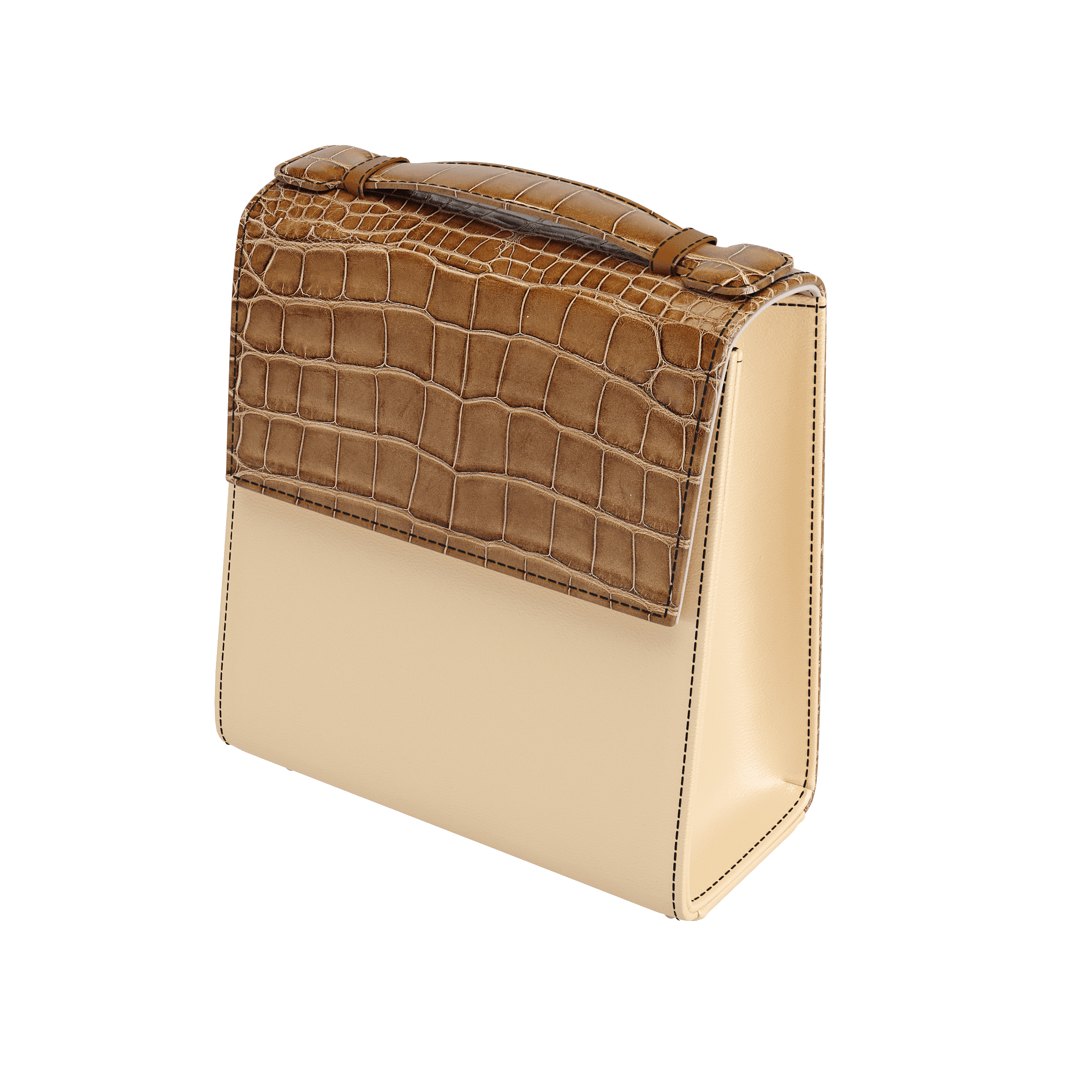 Classic Box Bag With Authentic Cafe Alligator & Natural Vachetta