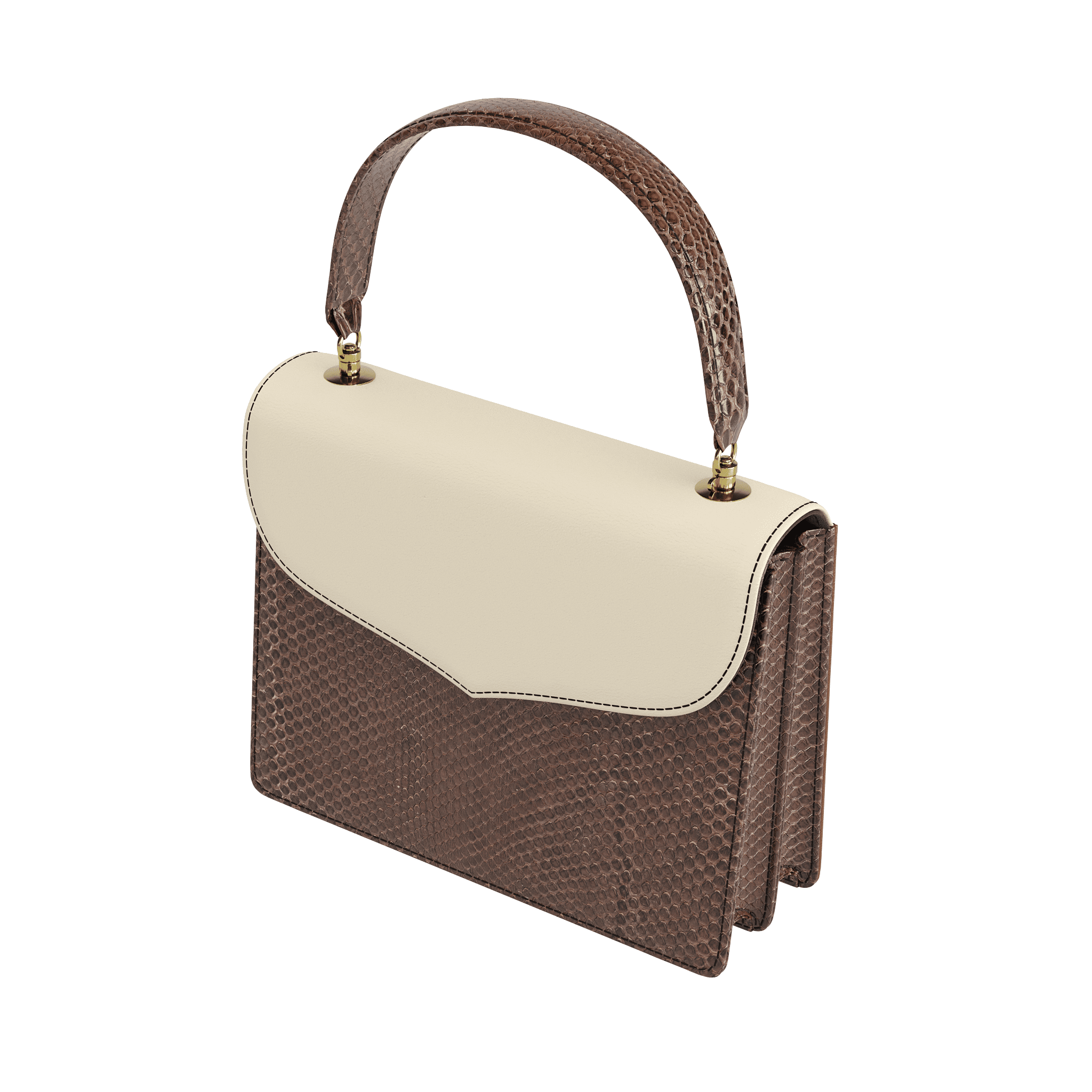 Fine Scale Brown Python Handbag With Cream Top Flap