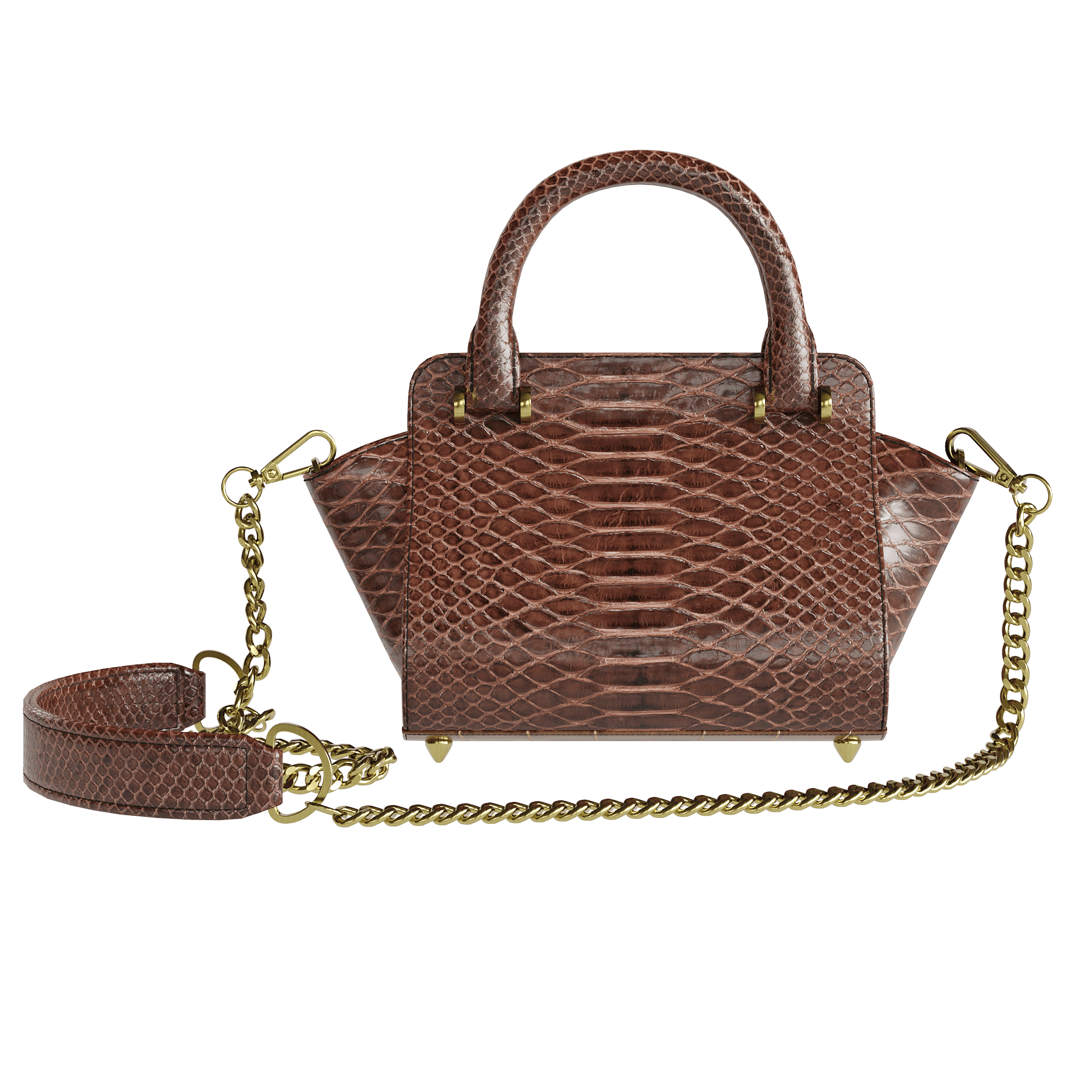 Wide Scale Brown Python Handbag With Dark Flared Sides