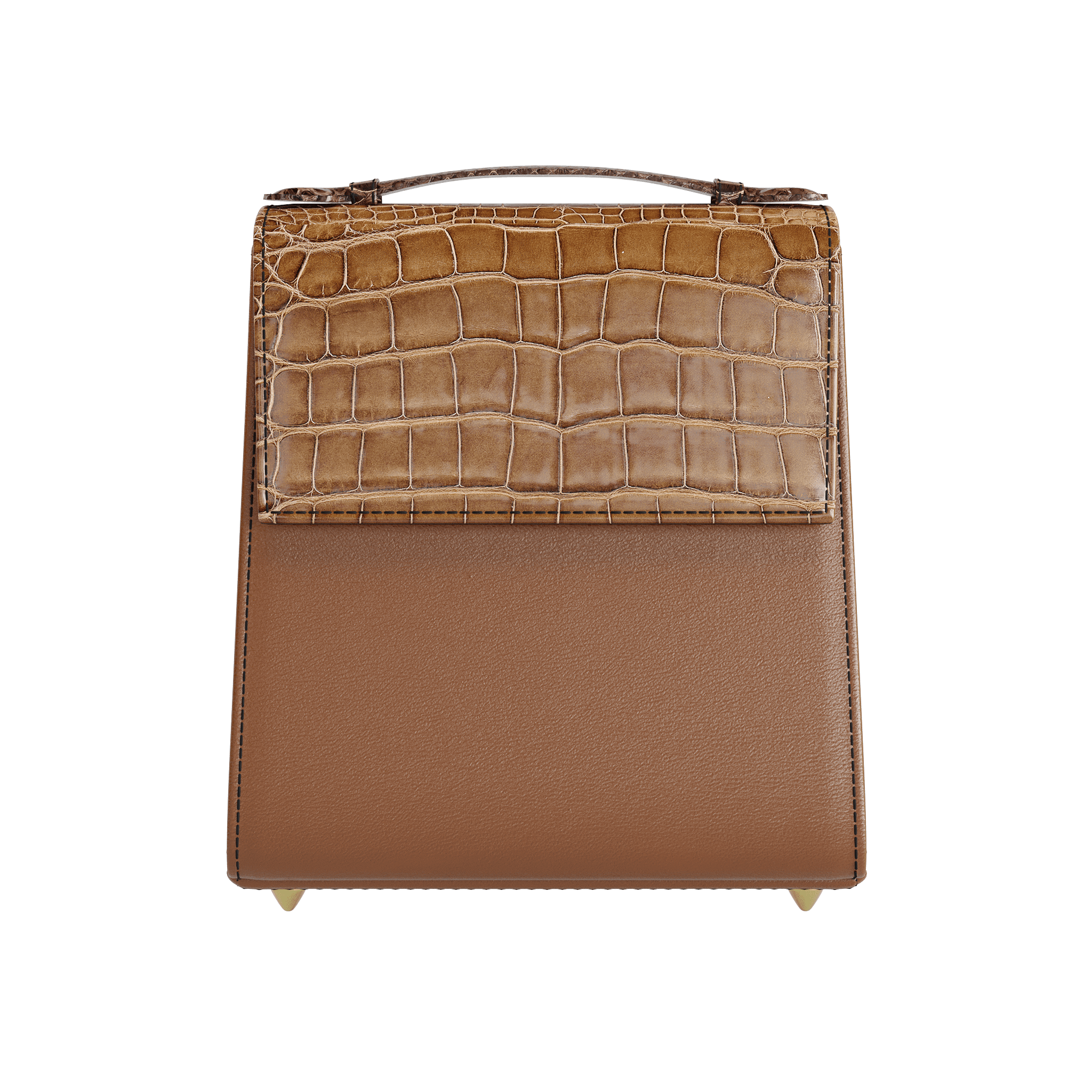 Box Style Handbag With Authentic Brown Alligator and Vachetta Body
