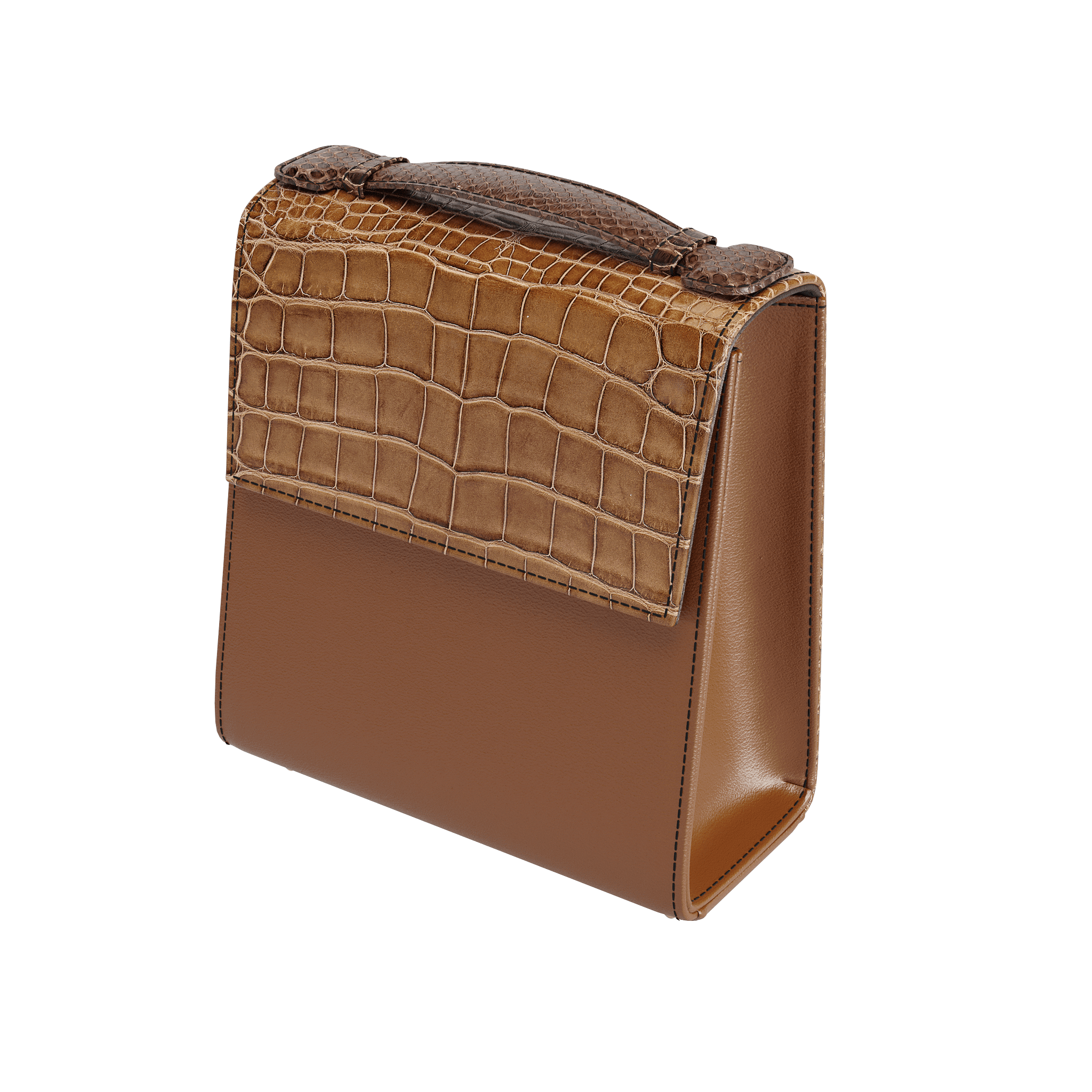 Box Style Handbag With Authentic Brown Alligator and Vachetta Body