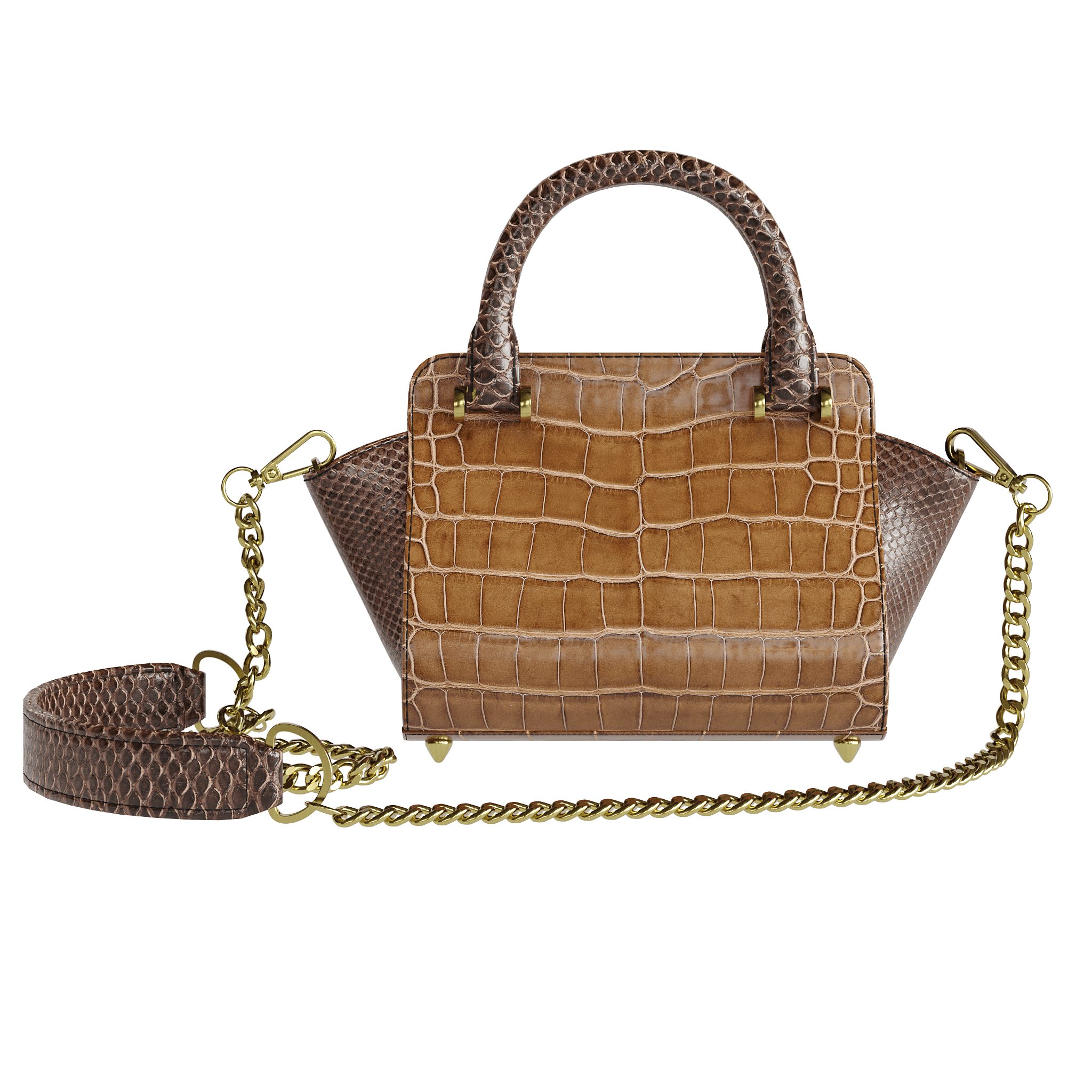 Authentic Brown Alligator Handbag With Fine Python Scale Accents