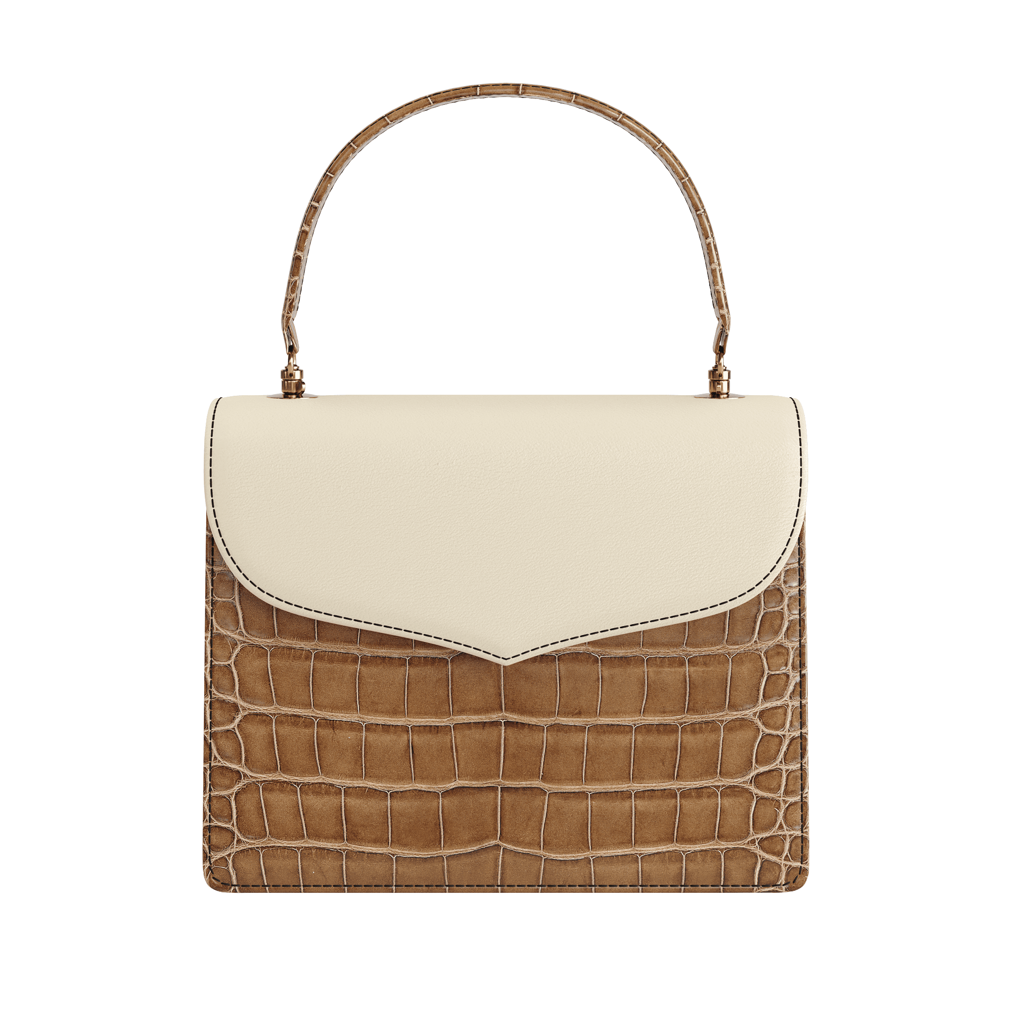Luxury Authentic Alligator Handbag With Cream Top Flap