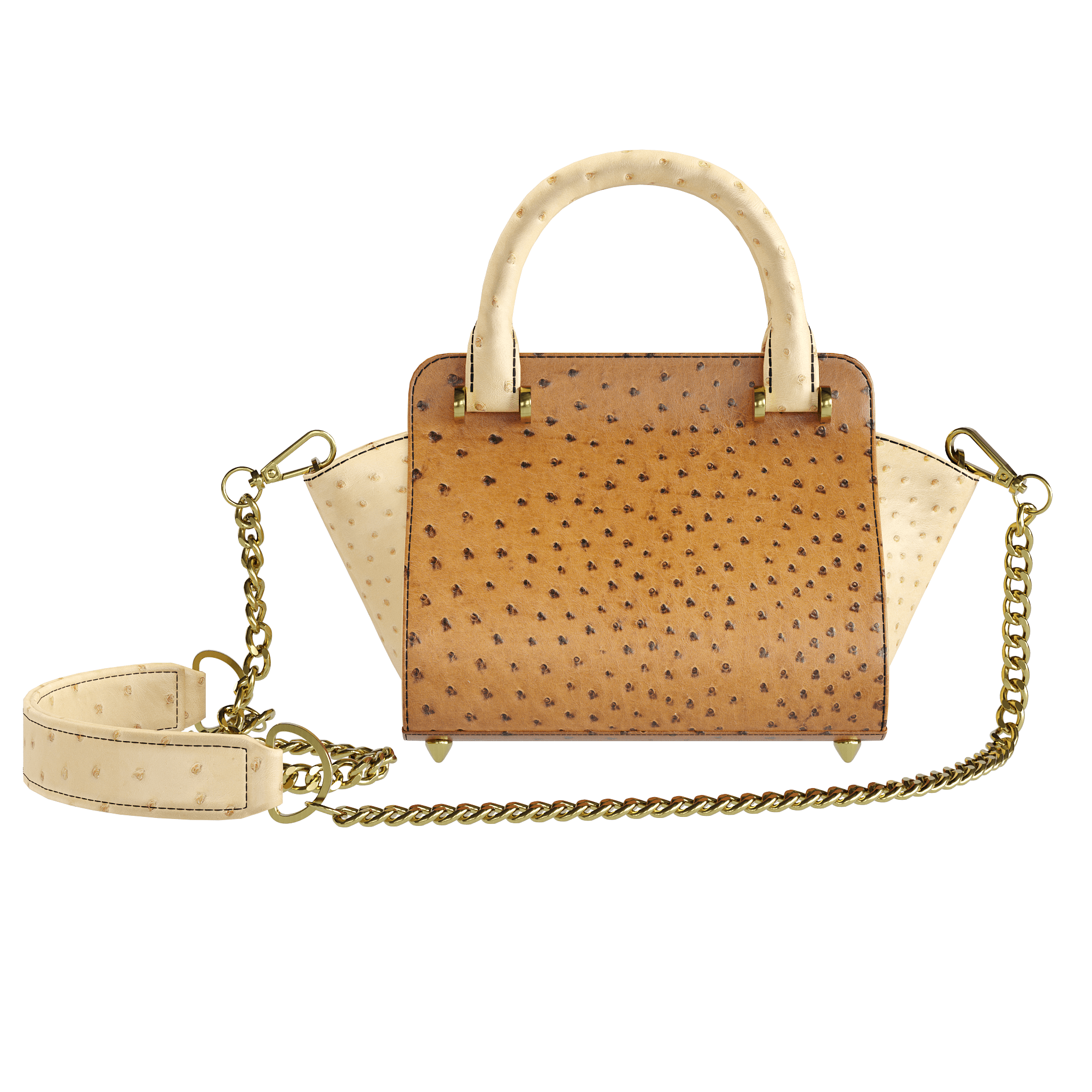 Tobacco & Wheat Luxury Ostrich Handbag With Flared Sides