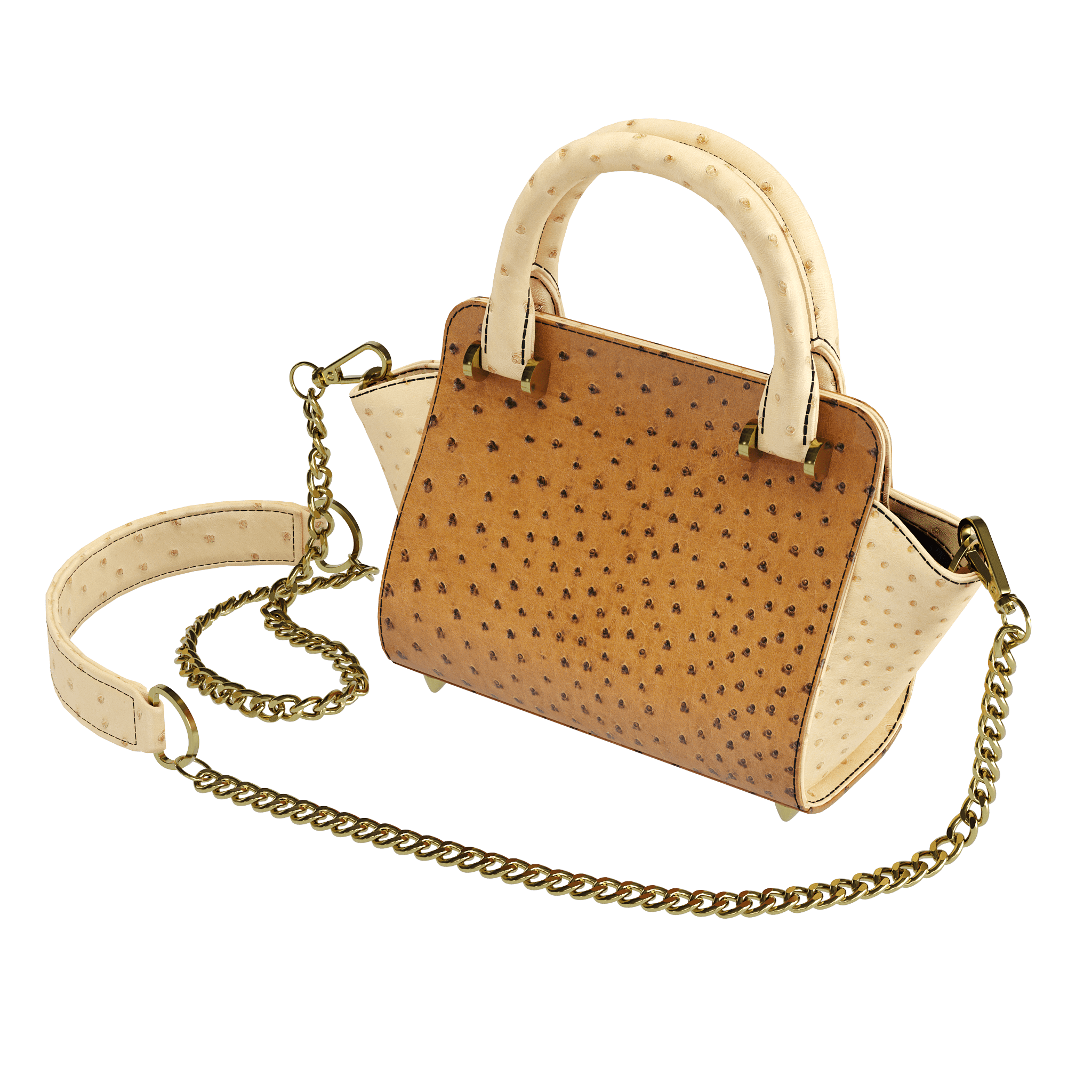 Tobacco & Wheat Luxury Ostrich Handbag With Flared Sides