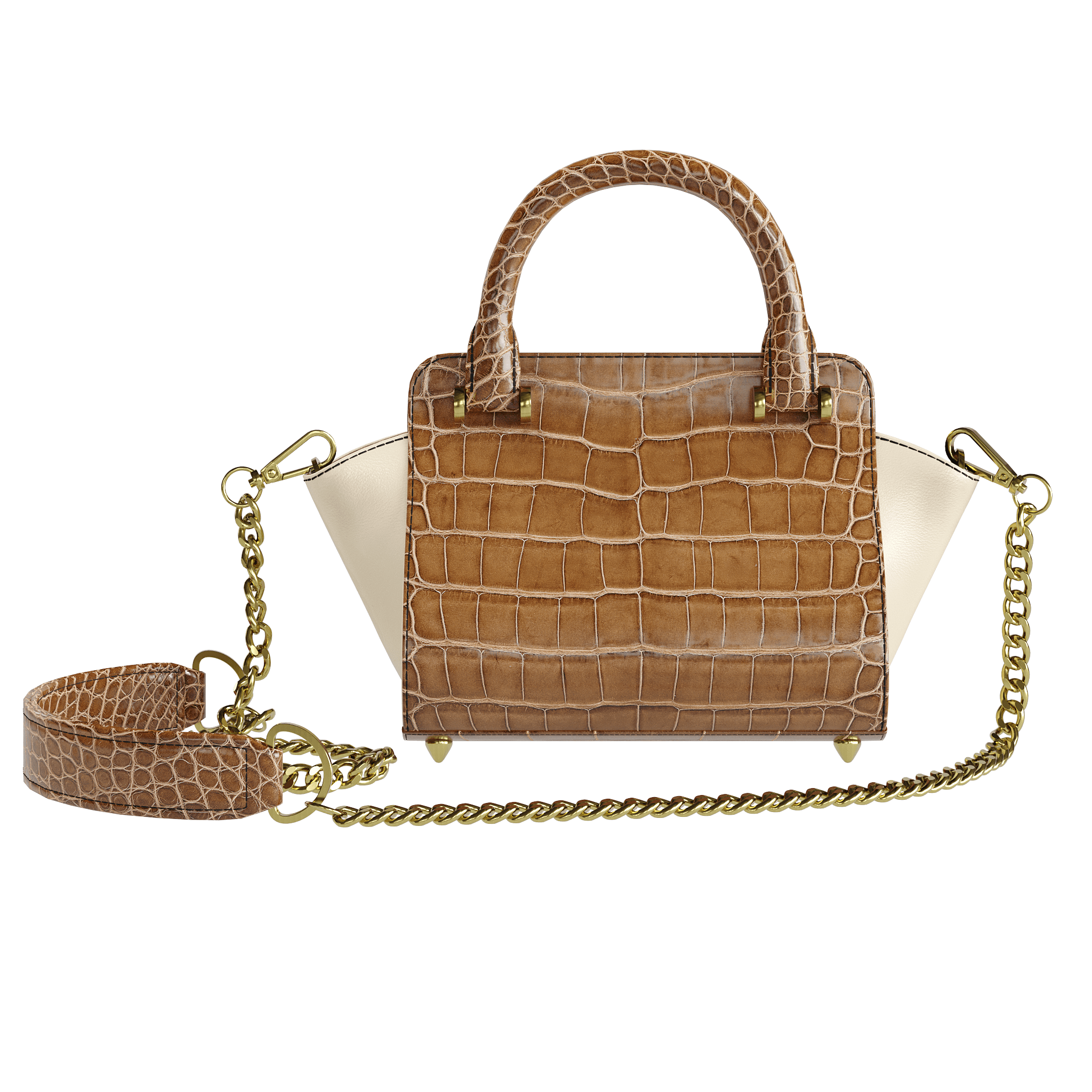 Authentic Brown Alligator Handbag With Cream Accents