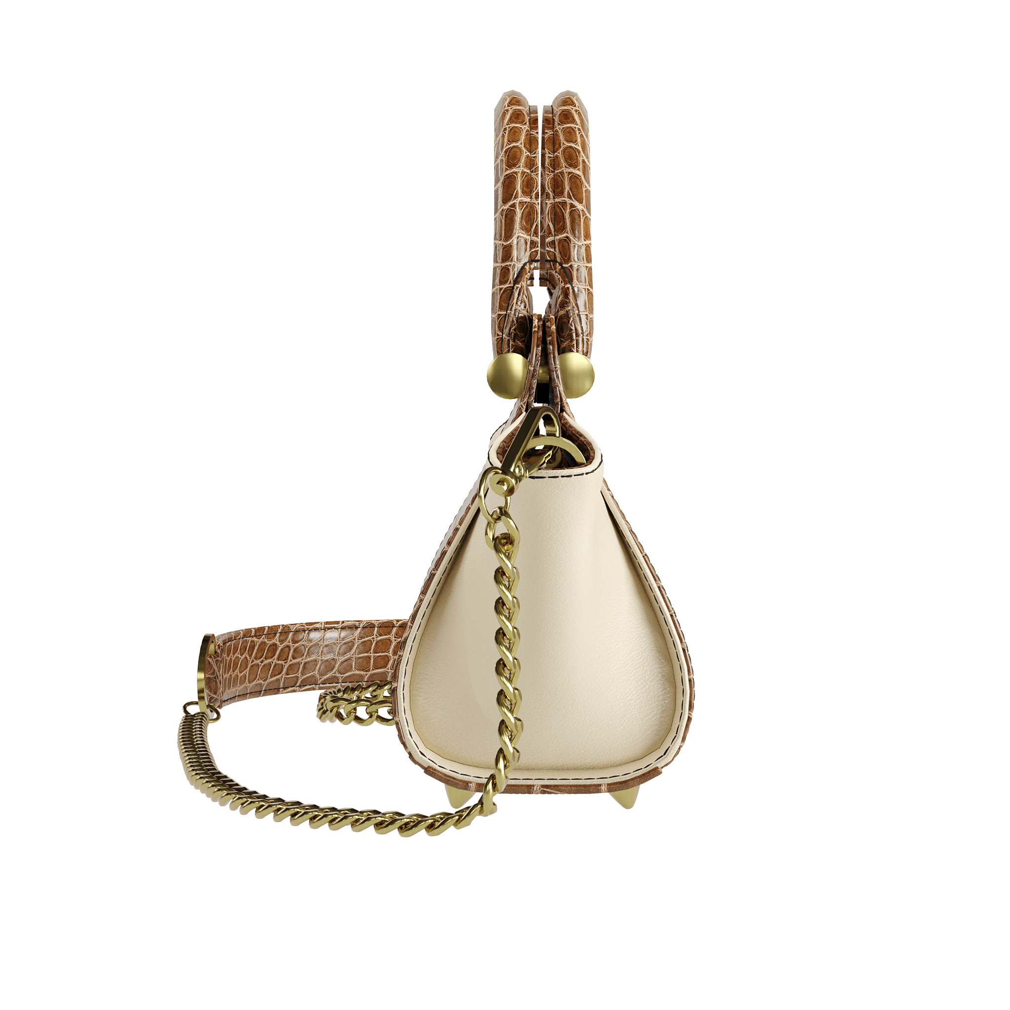 Authentic Brown Alligator Handbag With Cream Accents