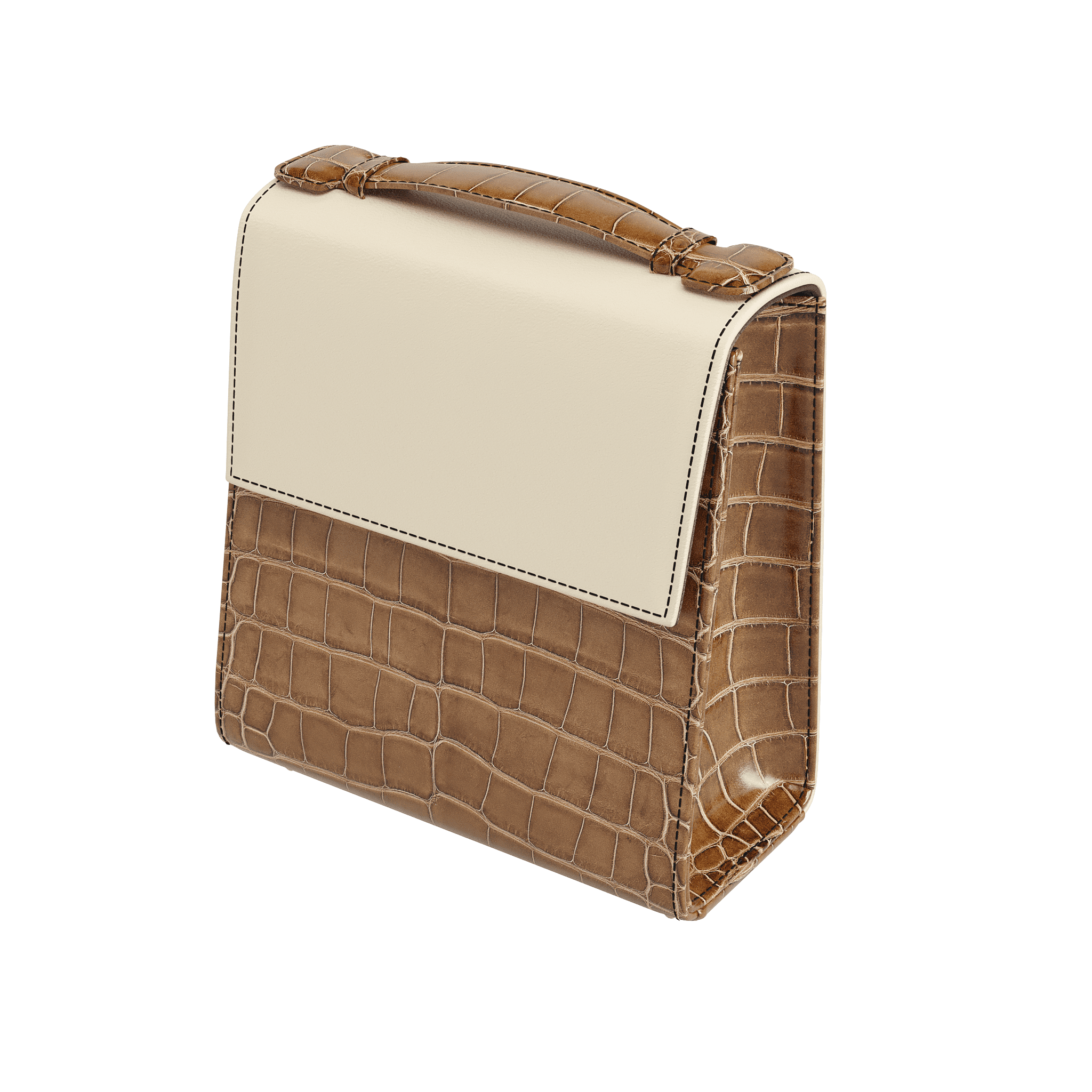Cream Box Bag With Authentic Glossy Alligator Body