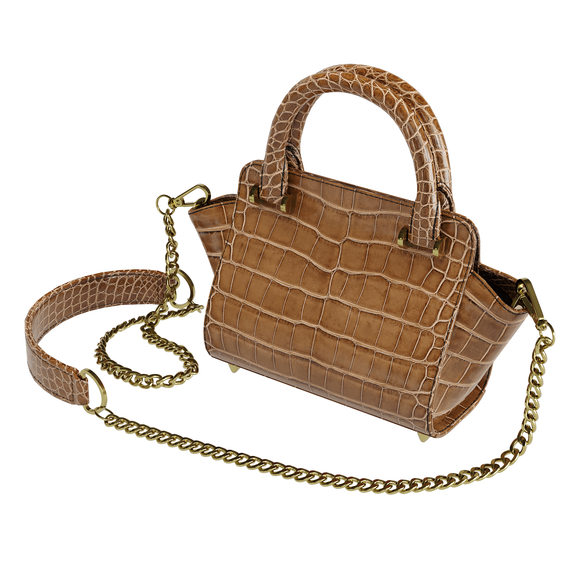 Luxury Brown Alligator Handbag With Flared Sides