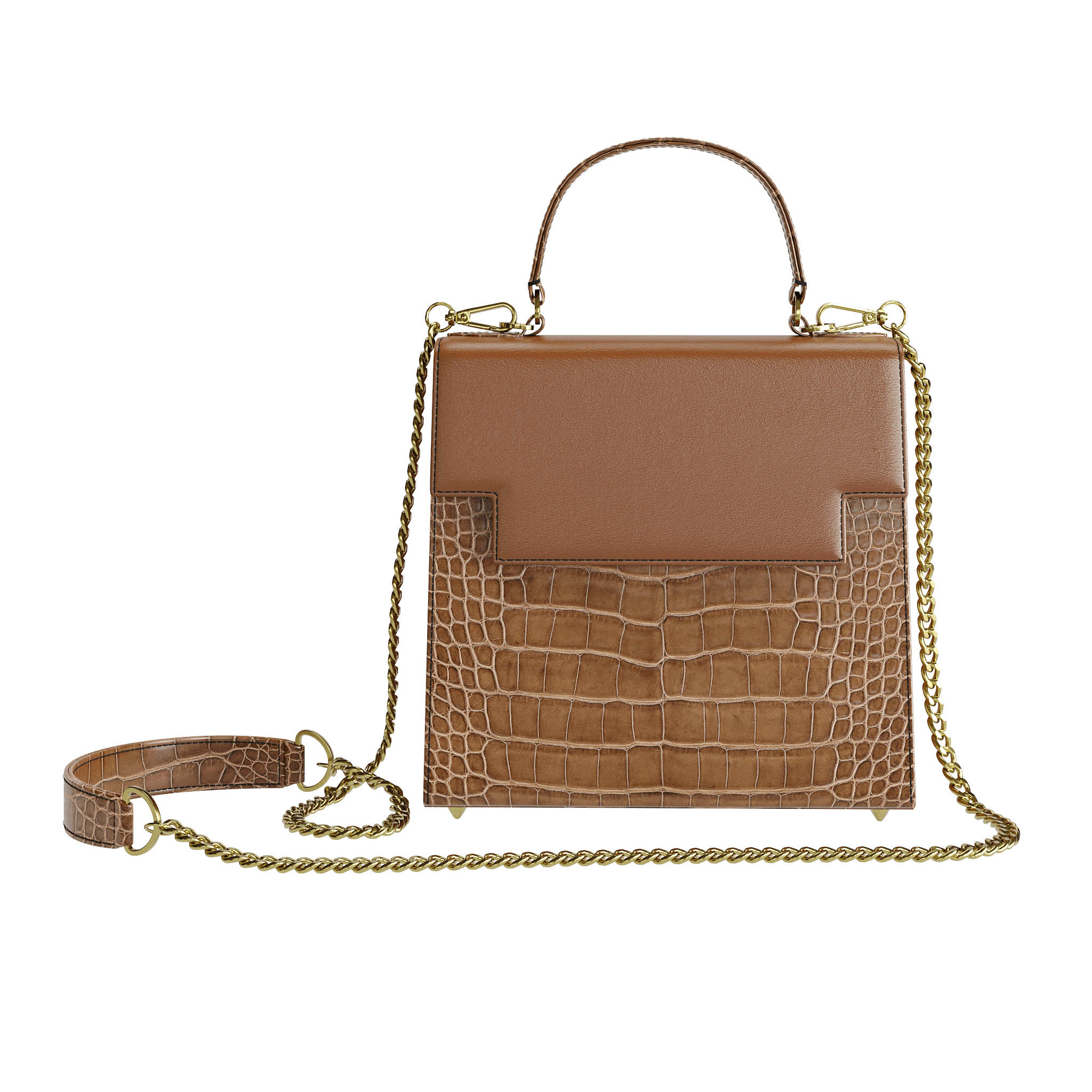 Authentic Alligator Box Handbag With Havana Brown Flap - Zelli Handbags