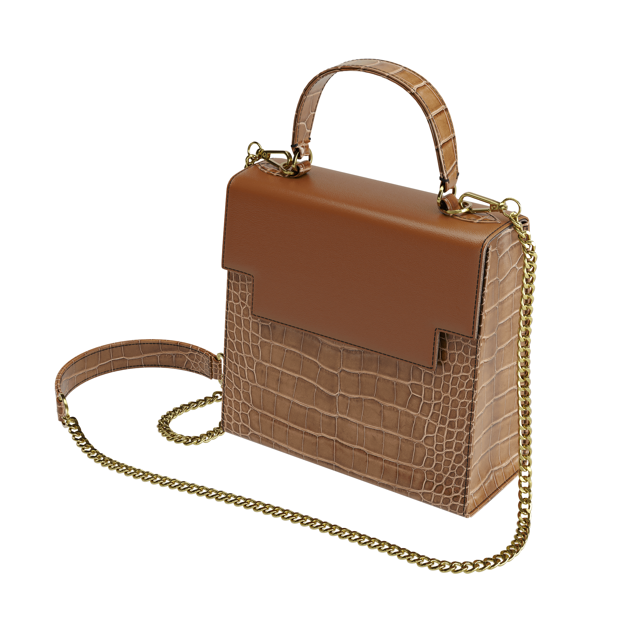 Authentic Alligator Box Handbag With Havana Brown Flap - Zelli Handbags