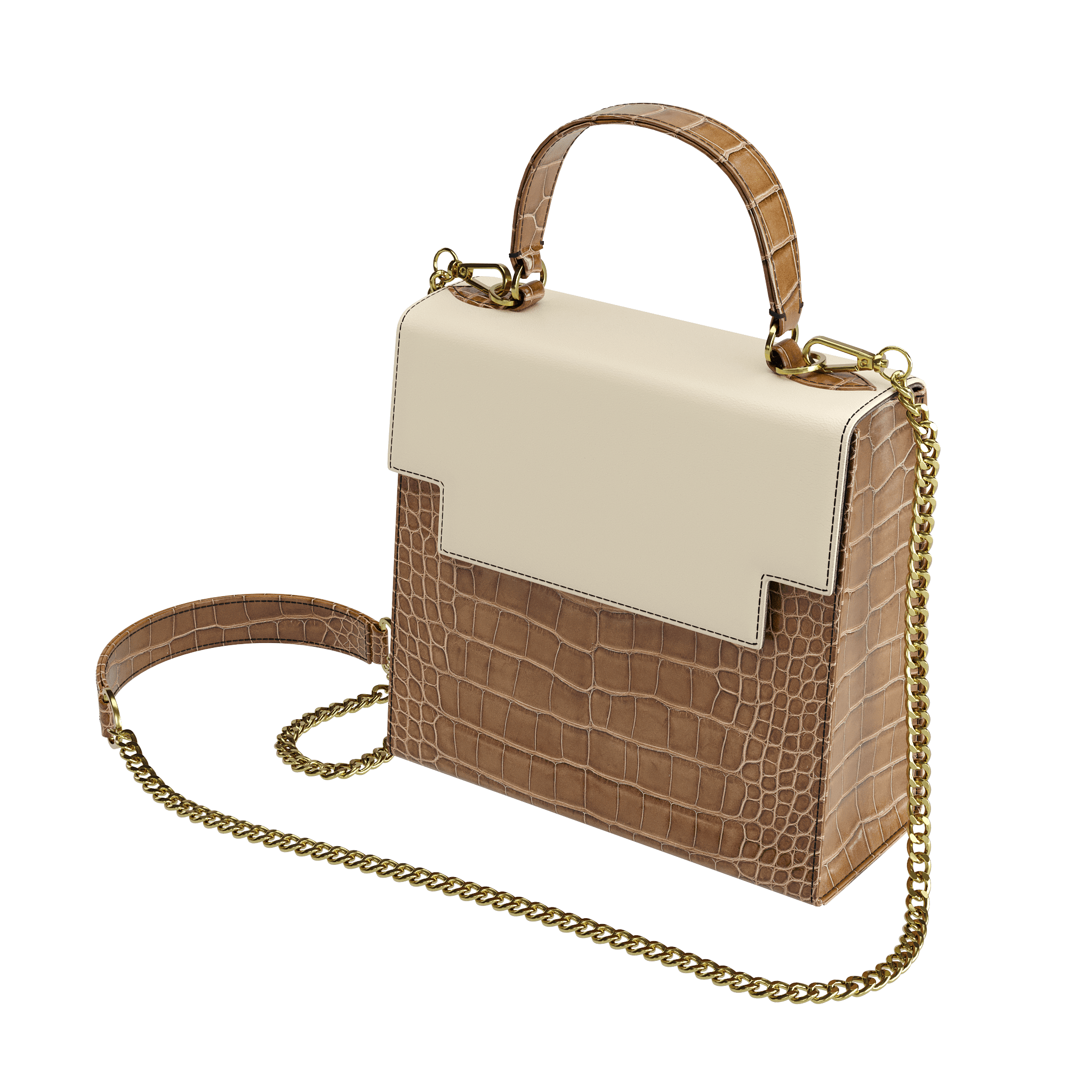 Authentic Brown Alligator Box Bag With Cream Flap - Zelli Handbags