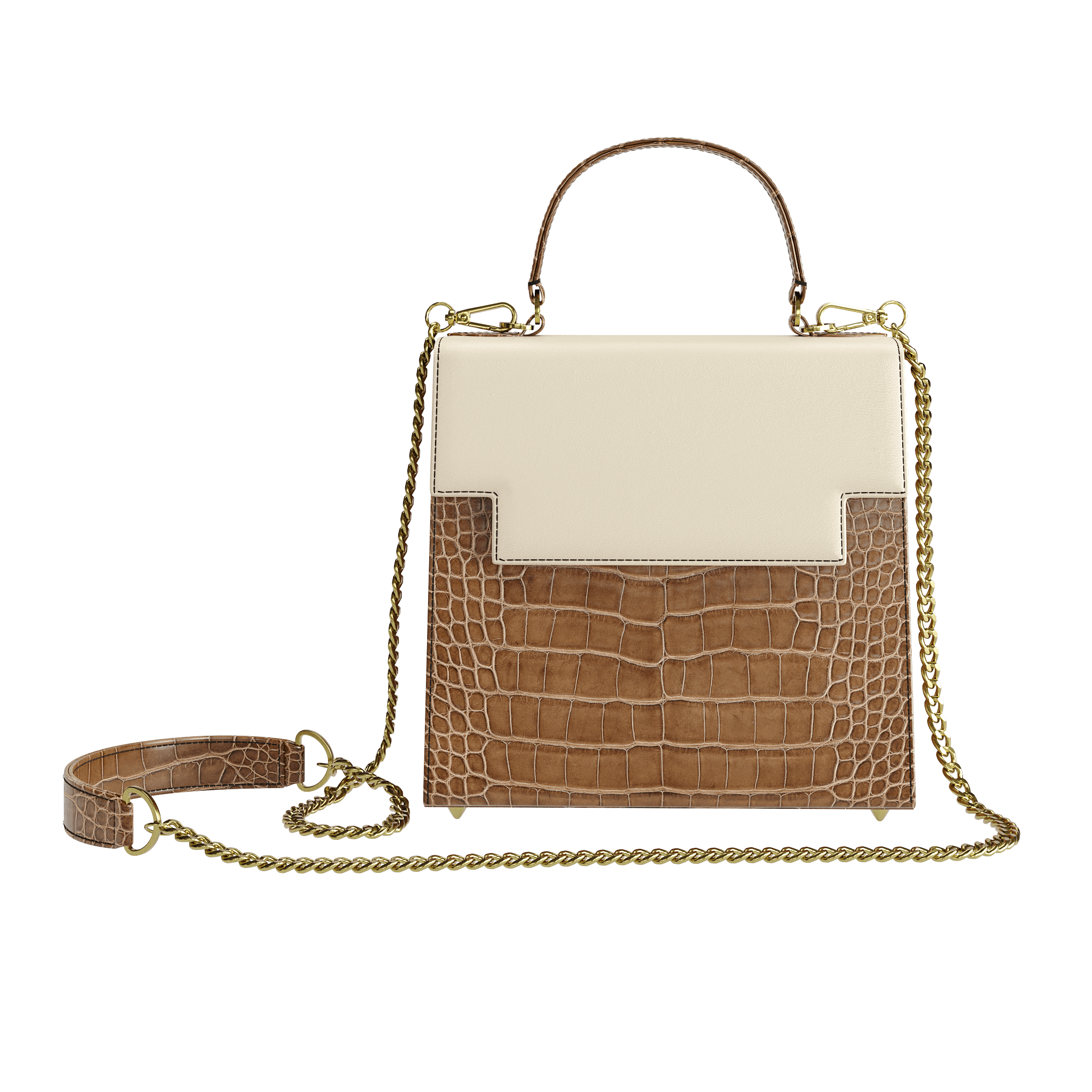 Authentic Brown Alligator Box Bag With Cream Flap - Zelli Handbags