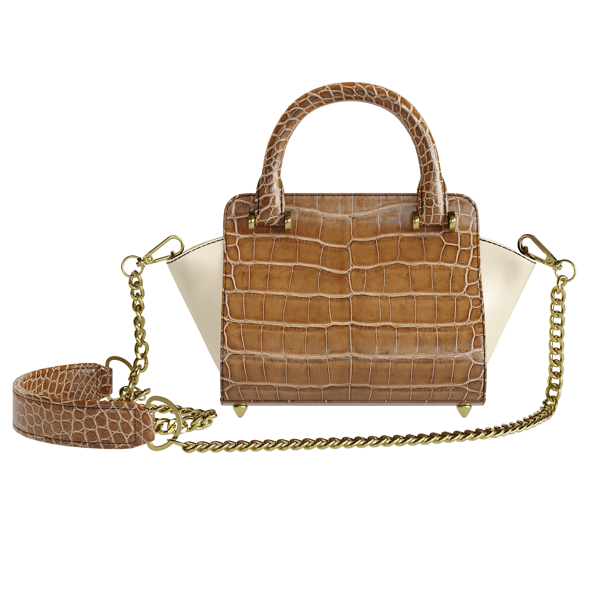 Authentic Brown Alligator Handbag With Cream Accents - Zelli Handbags