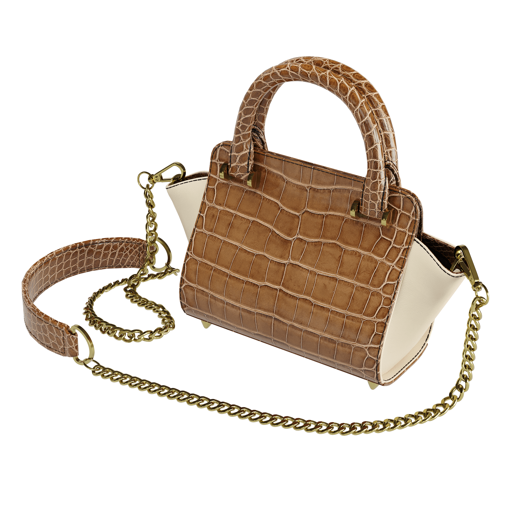 Authentic Brown Alligator Handbag With Cream Accents - Zelli Handbags