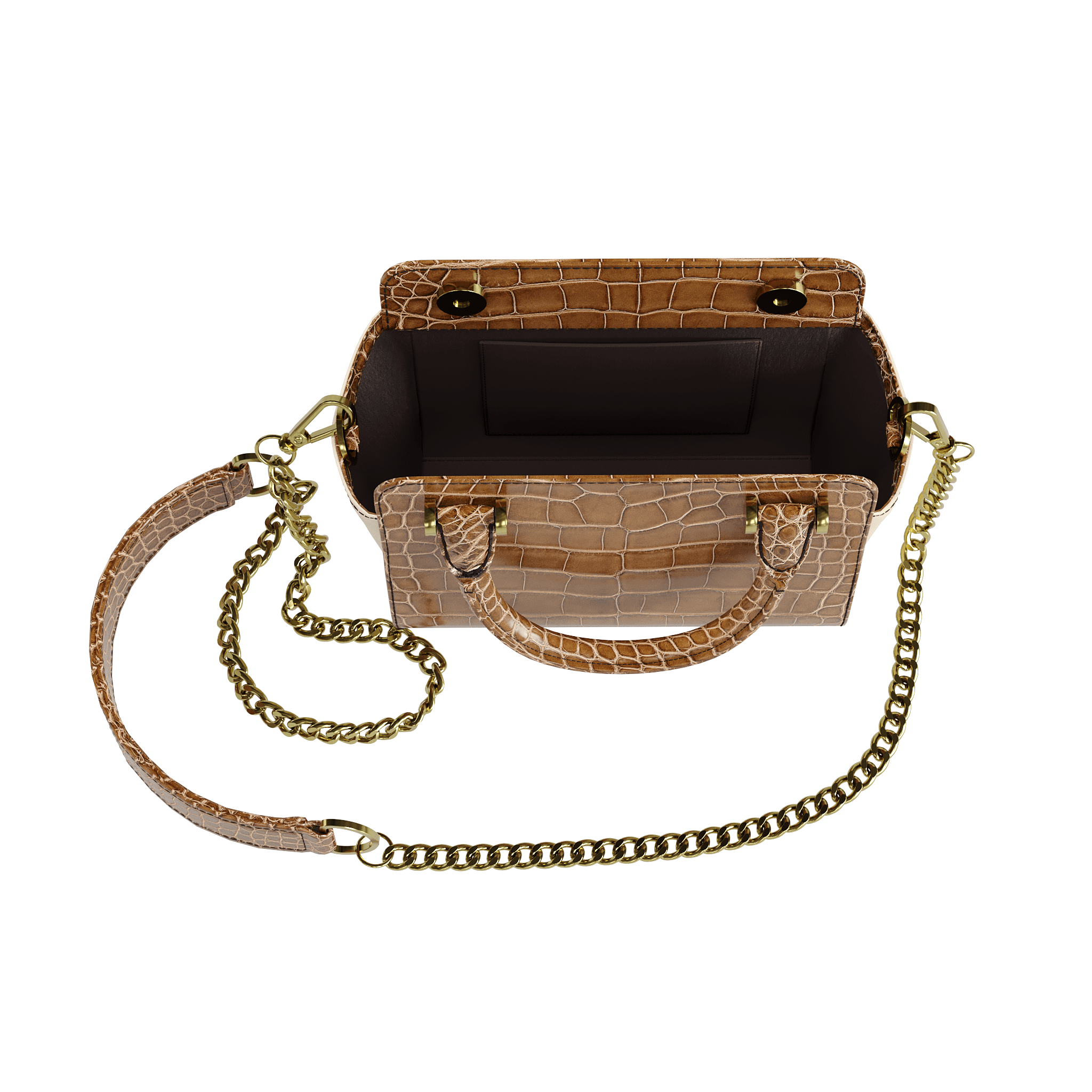 Authentic Brown Alligator Handbag With Cream Accents - Zelli Handbags