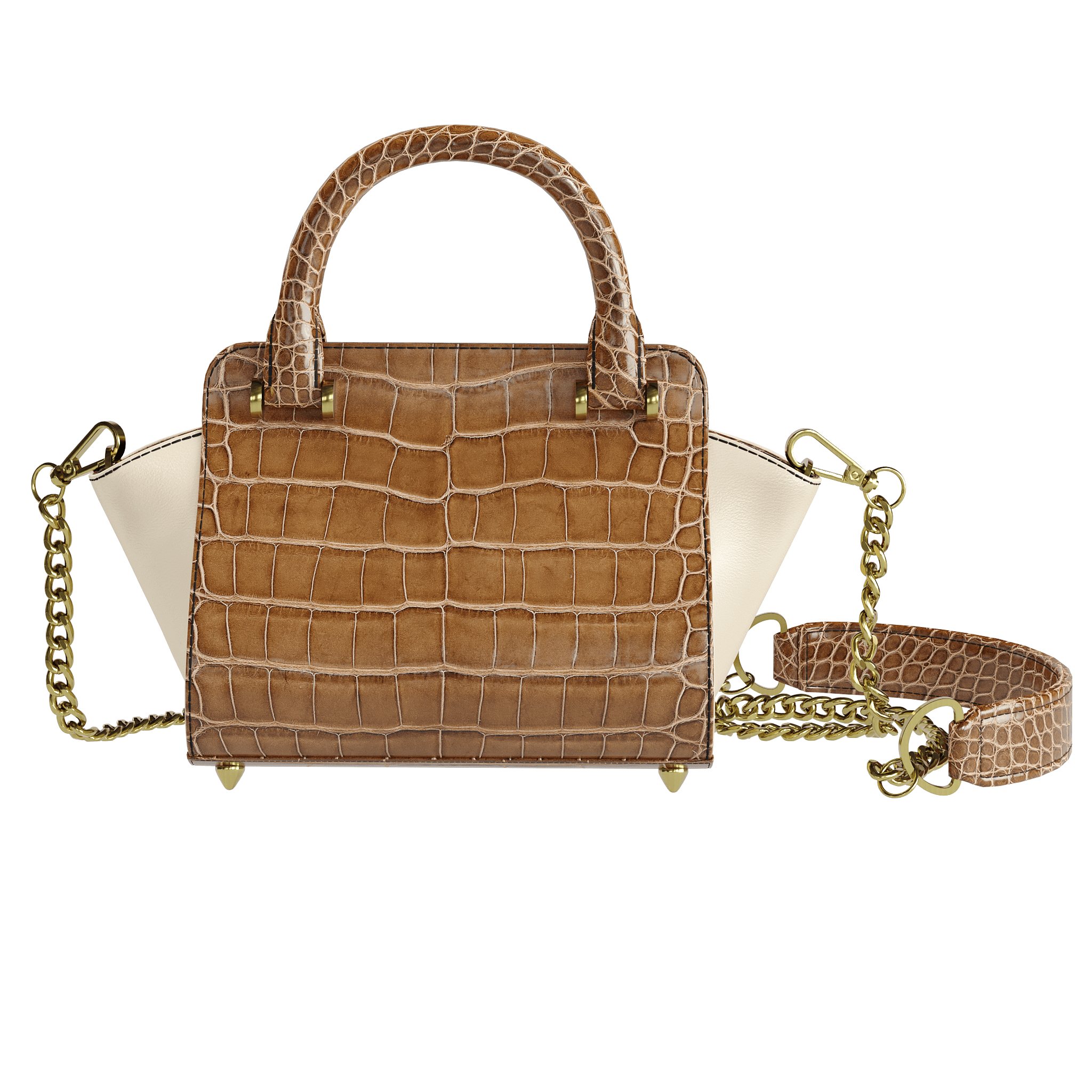 Authentic Brown Alligator Handbag With Cream Accents - Zelli Handbags