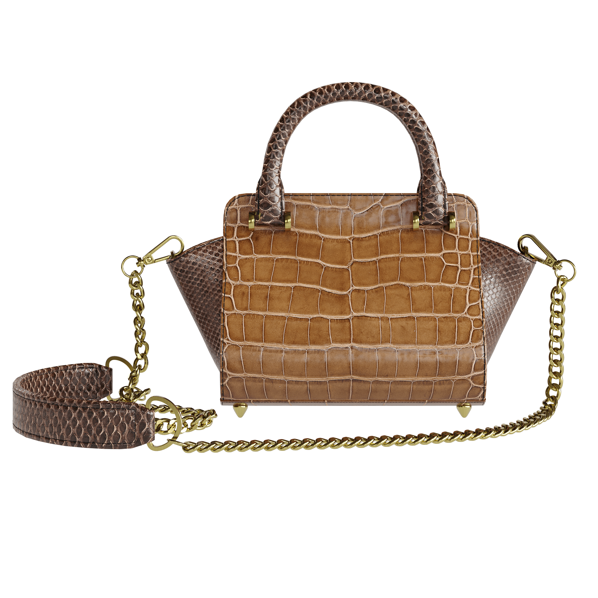 Authentic Brown Alligator Handbag With Fine Python Scale Accents - Zelli Handbags