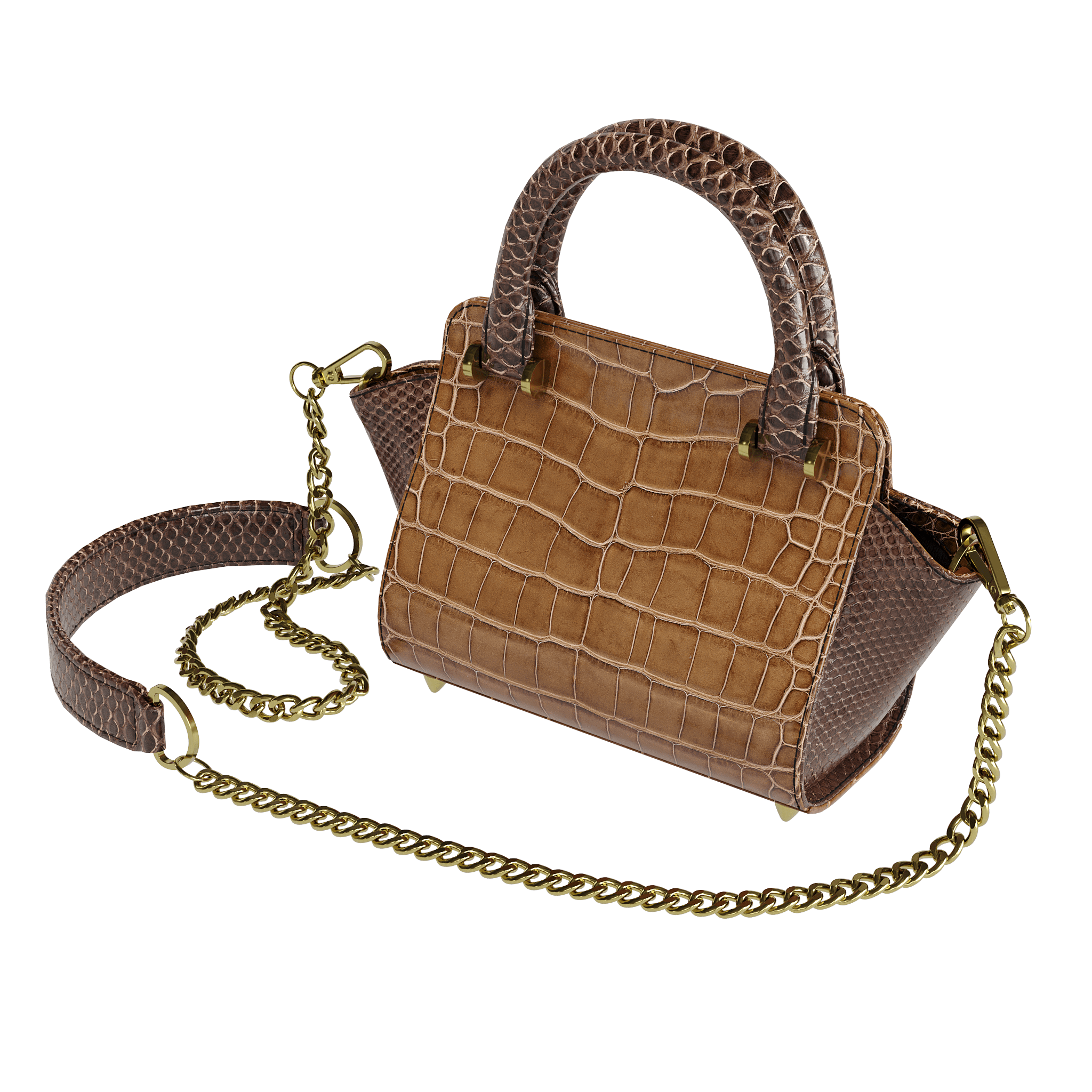 Authentic Brown Alligator Handbag With Fine Python Scale Accents - Zelli Handbags