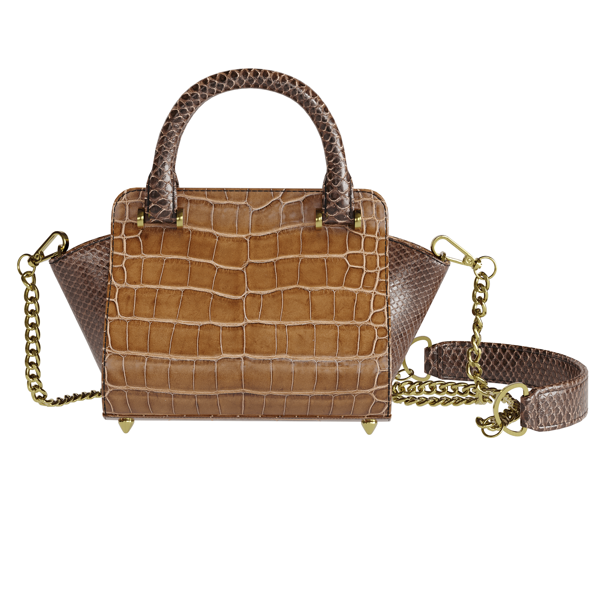 Authentic Brown Alligator Handbag With Fine Python Scale Accents - Zelli Handbags