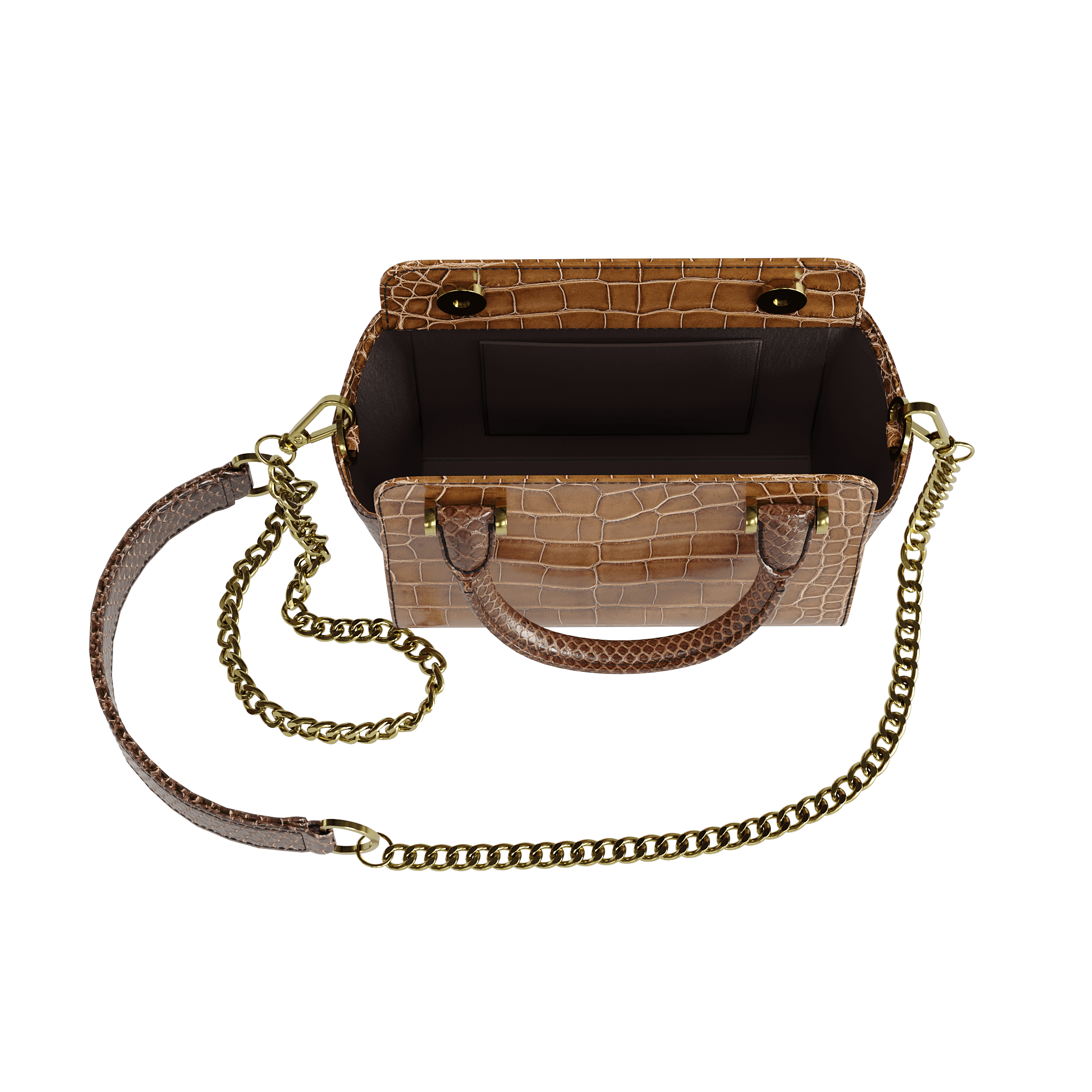 Authentic Brown Alligator Handbag With Fine Python Scale Accents - Zelli Handbags