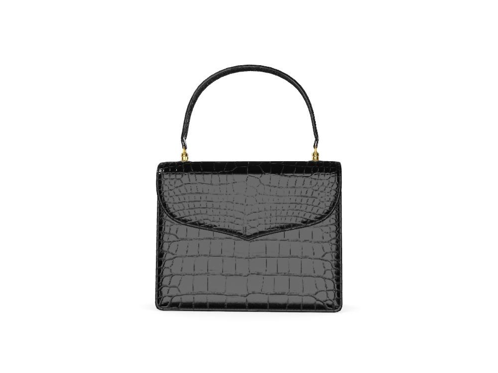 Black Glossy Alligator Handbag With Natural Vachetta Accents - Zelli Handbags