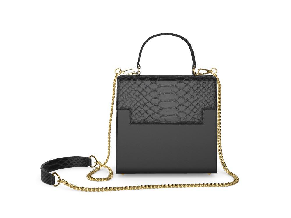 Black Vachetta and Wide Scale Python Box Bag - Zelli Handbags