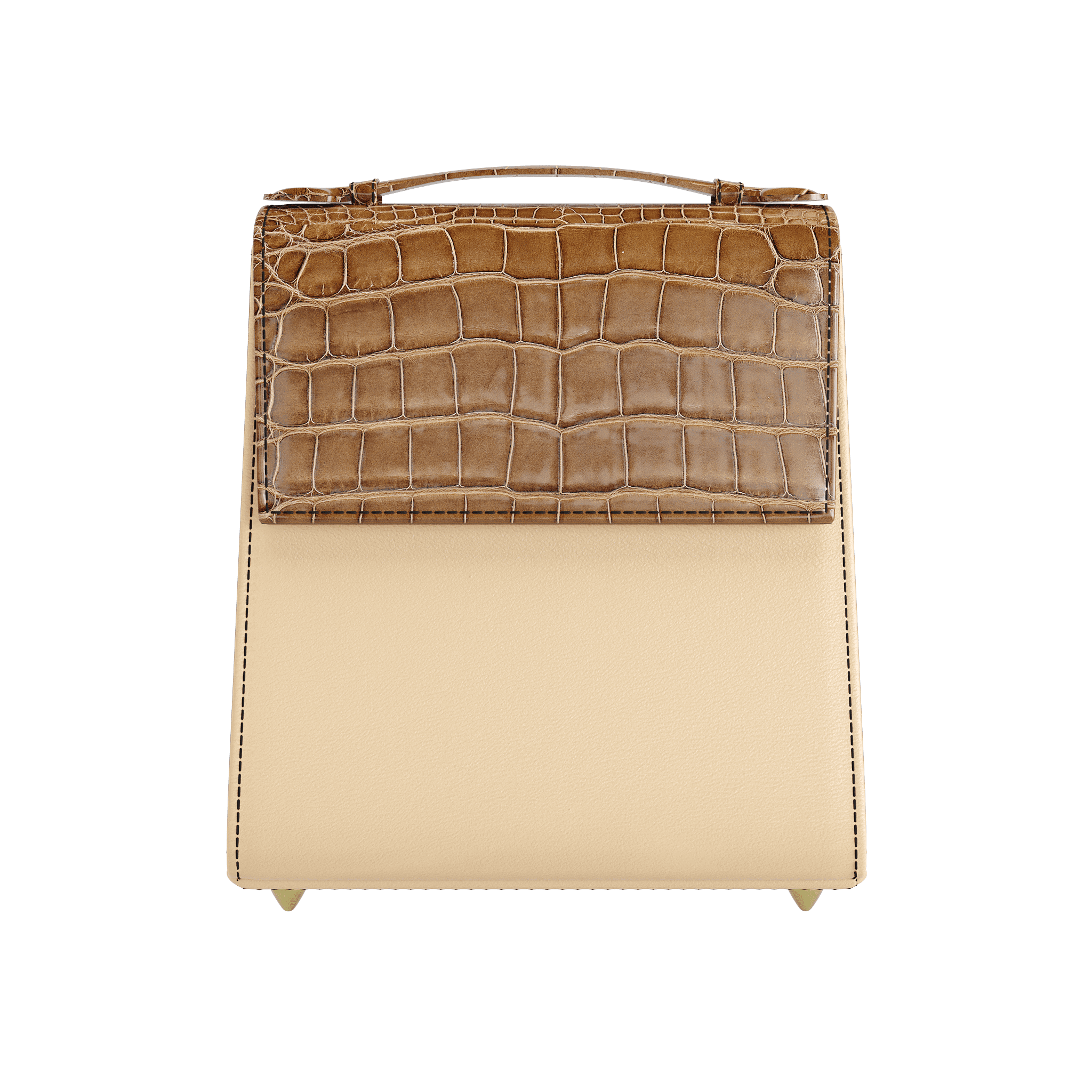 Box Design Handbag With Authentic Brown Alligator and Natural Vachetta - Zelli Handbags