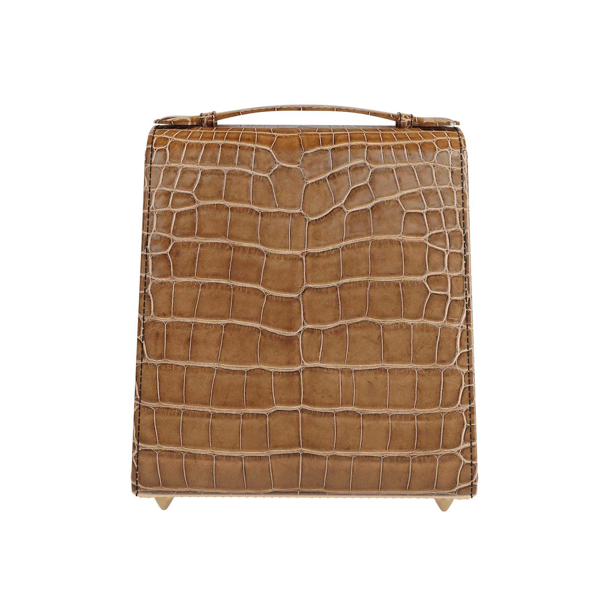 Box Design Handbag With Authentic Brown Alligator and Natural Vachetta - Zelli Handbags