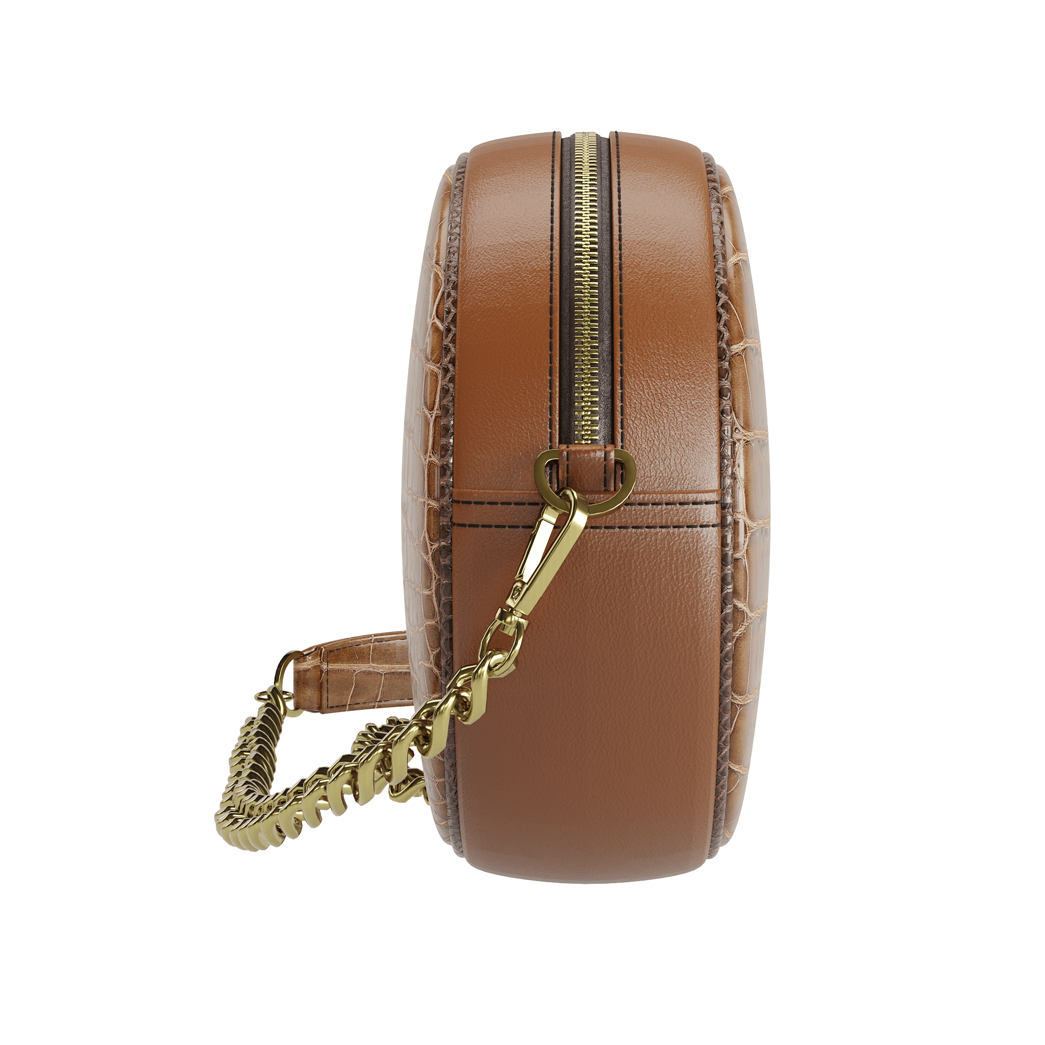 Brown Alligator Canteen Bag With Dark Brown Accents - Zelli Handbags