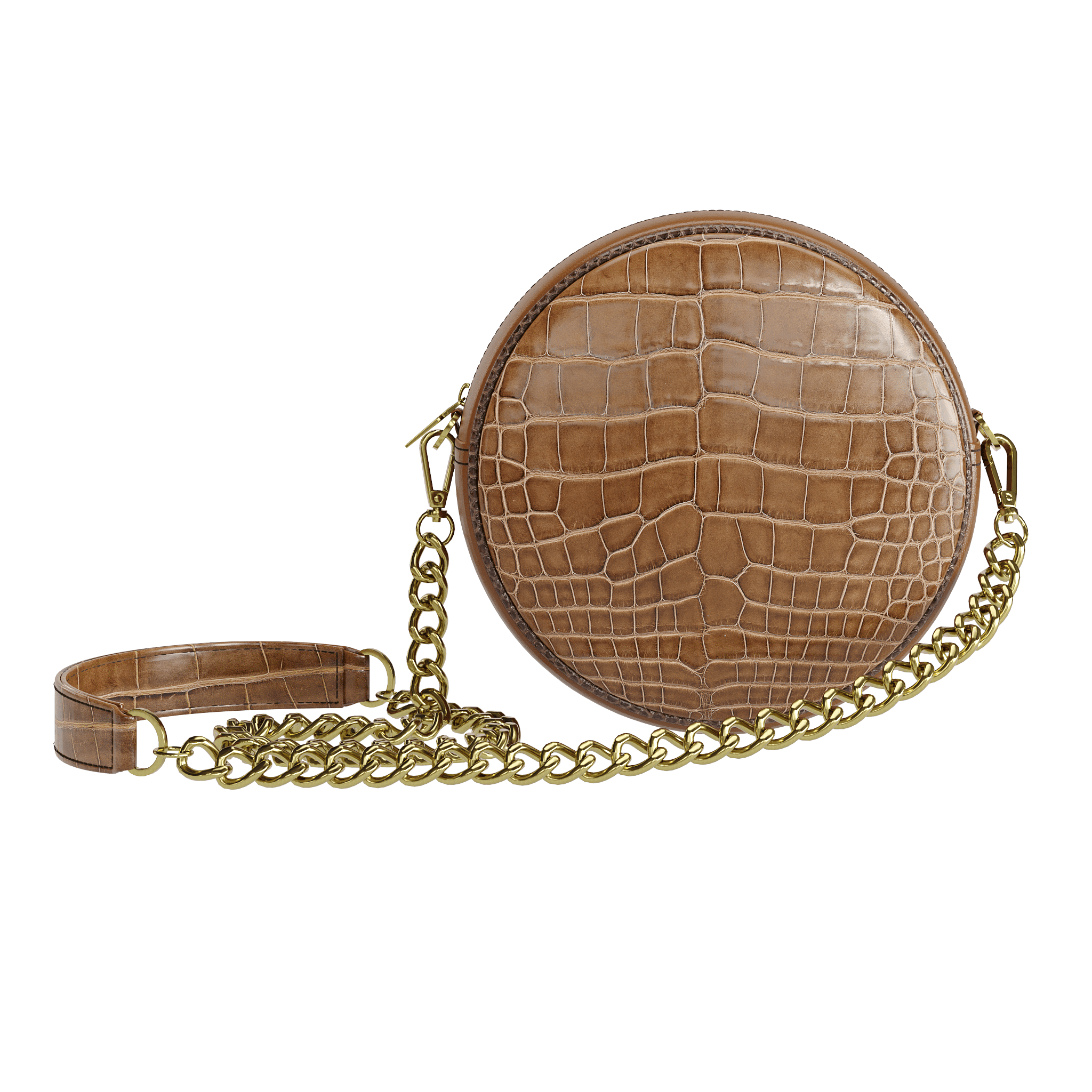 Brown Alligator Canteen Bag With Dark Brown Accents - Zelli Handbags