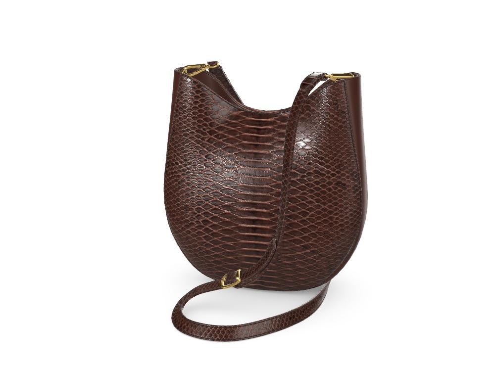 Brown Wide Scale Python and Havana Vachetta Crossbody Satchel - Zelli Handbags