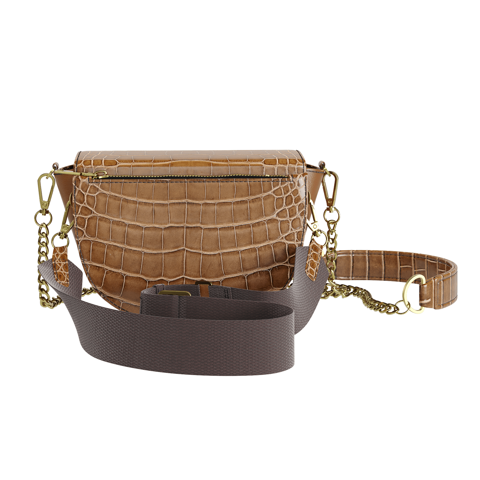 Cafe Alligator Hip Bag With Havana Brown Accents - Zelli Handbags