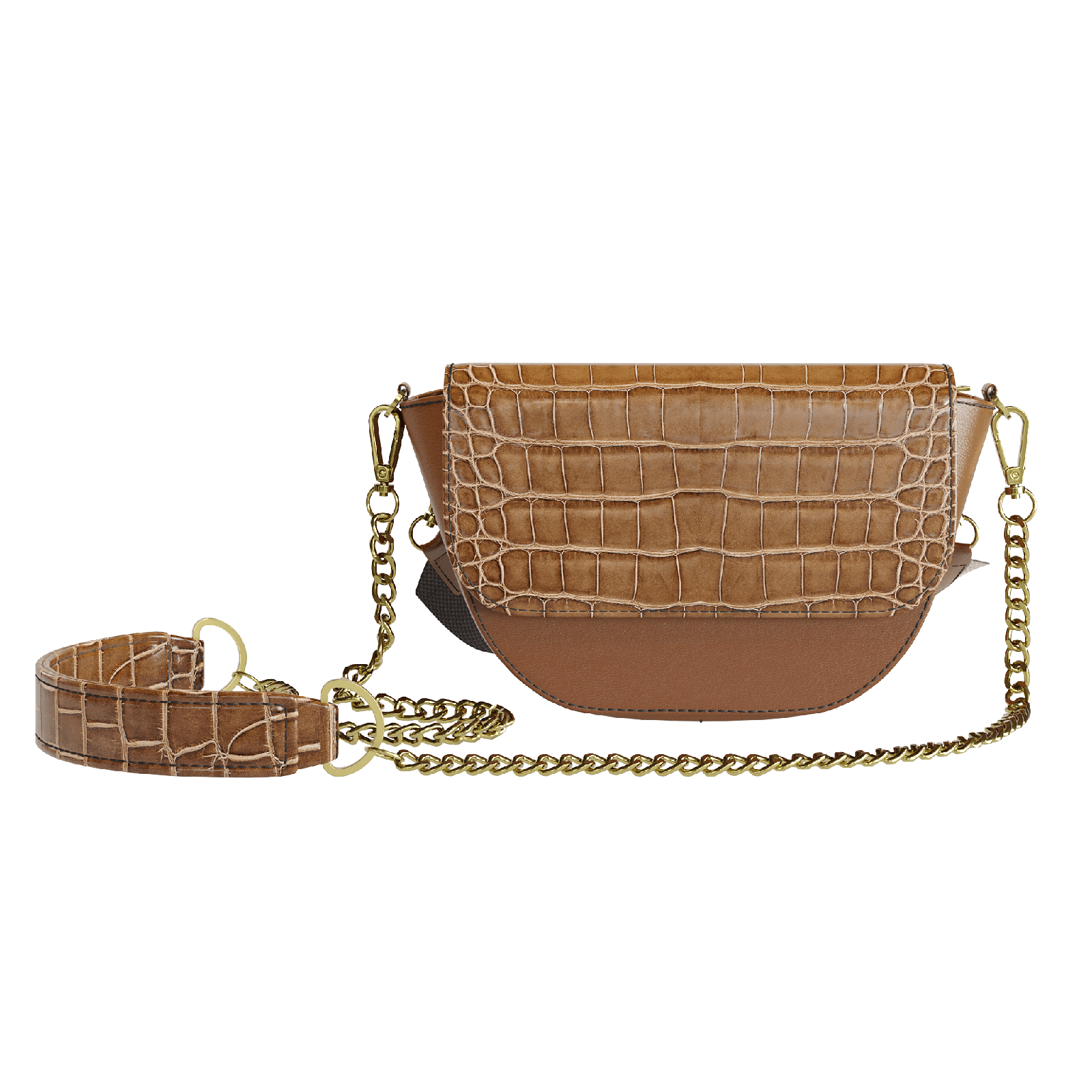 Cafe Alligator Hip Bag With Havana Brown Body - Zelli Handbags