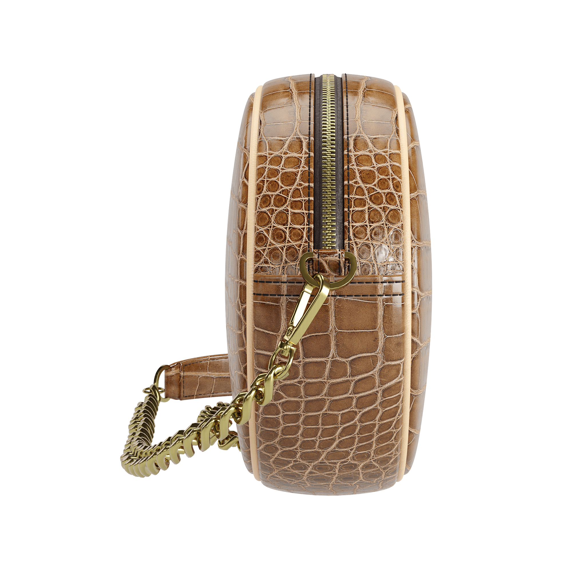 Cafe Brown Alligator Canteen Bag With Natural Piping - Zelli Handbags