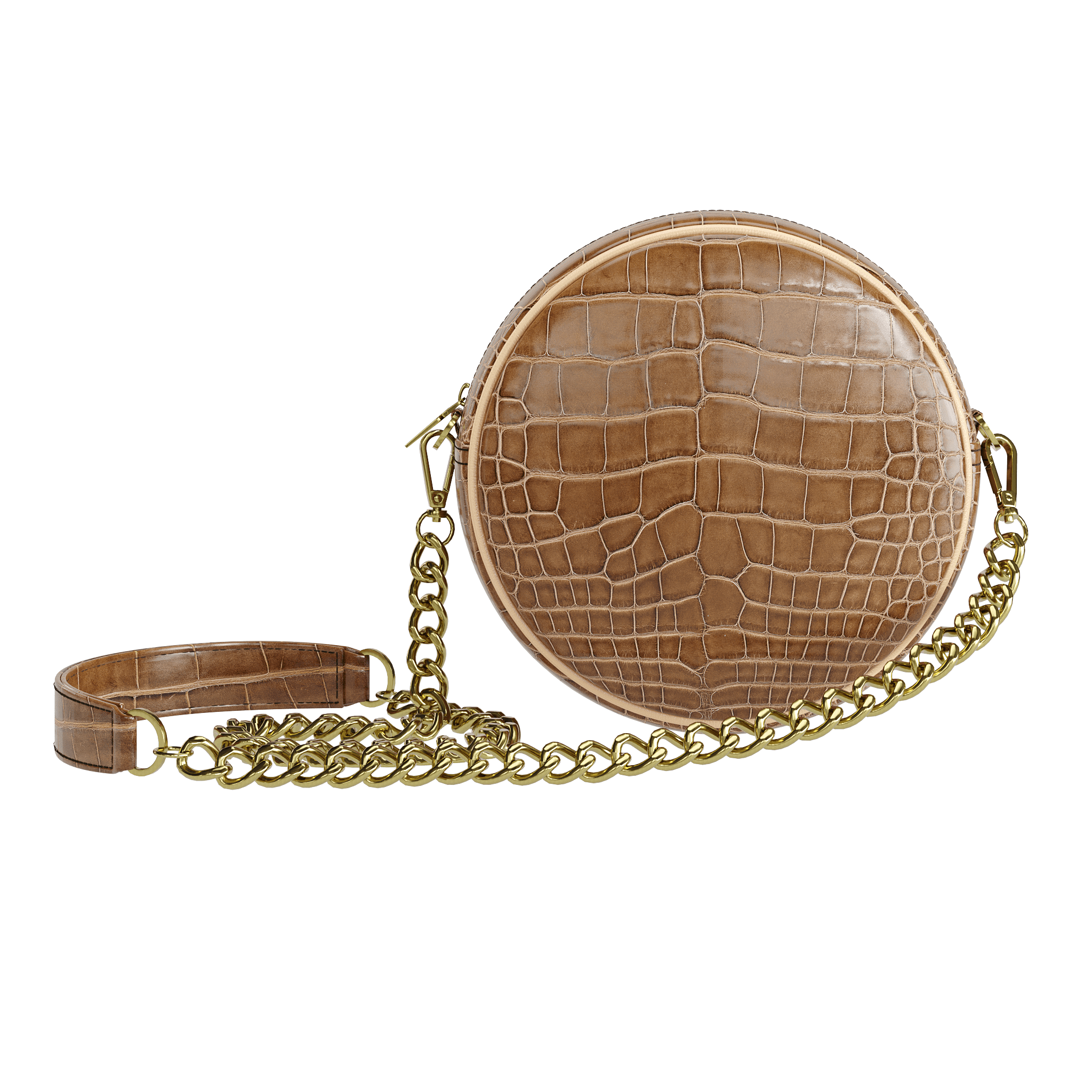 Cafe Brown Alligator Canteen Bag With Natural Piping - Zelli Handbags