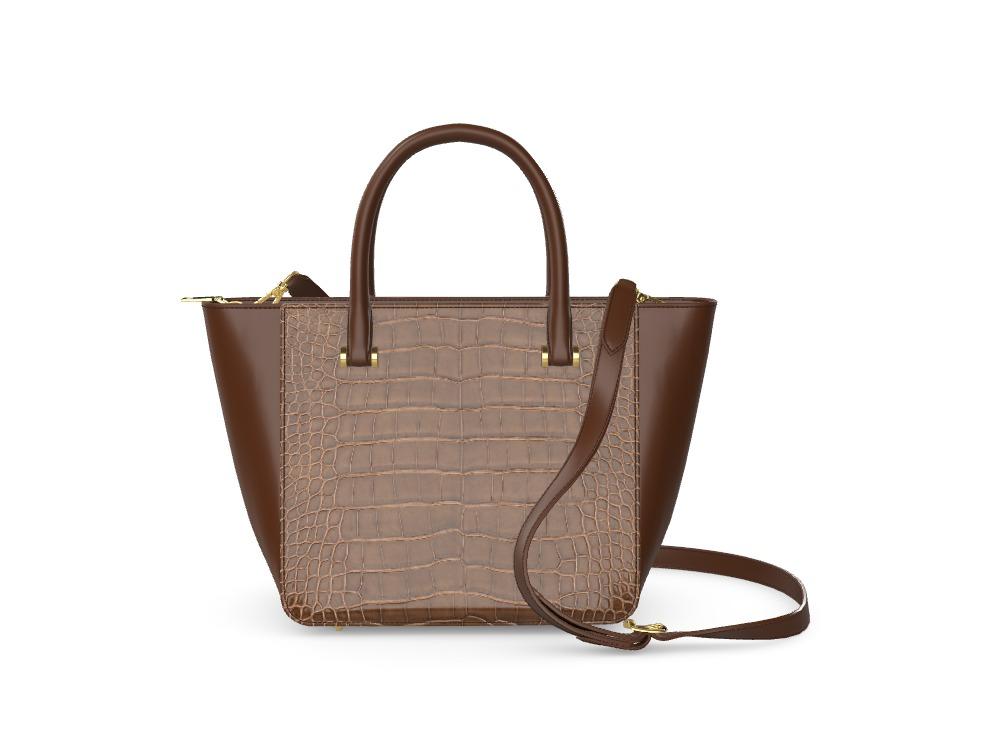 Café Glossy Alligator & Havana Vachetta Tote - Zelli Handbags