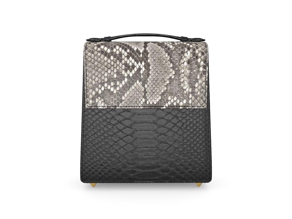 Combination Black & Natural Python Box Handbag - Zelli Handbags