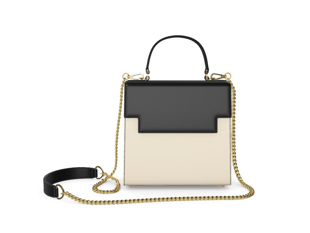 Cream and Black Vachetta Box Bag - Zelli Handbags