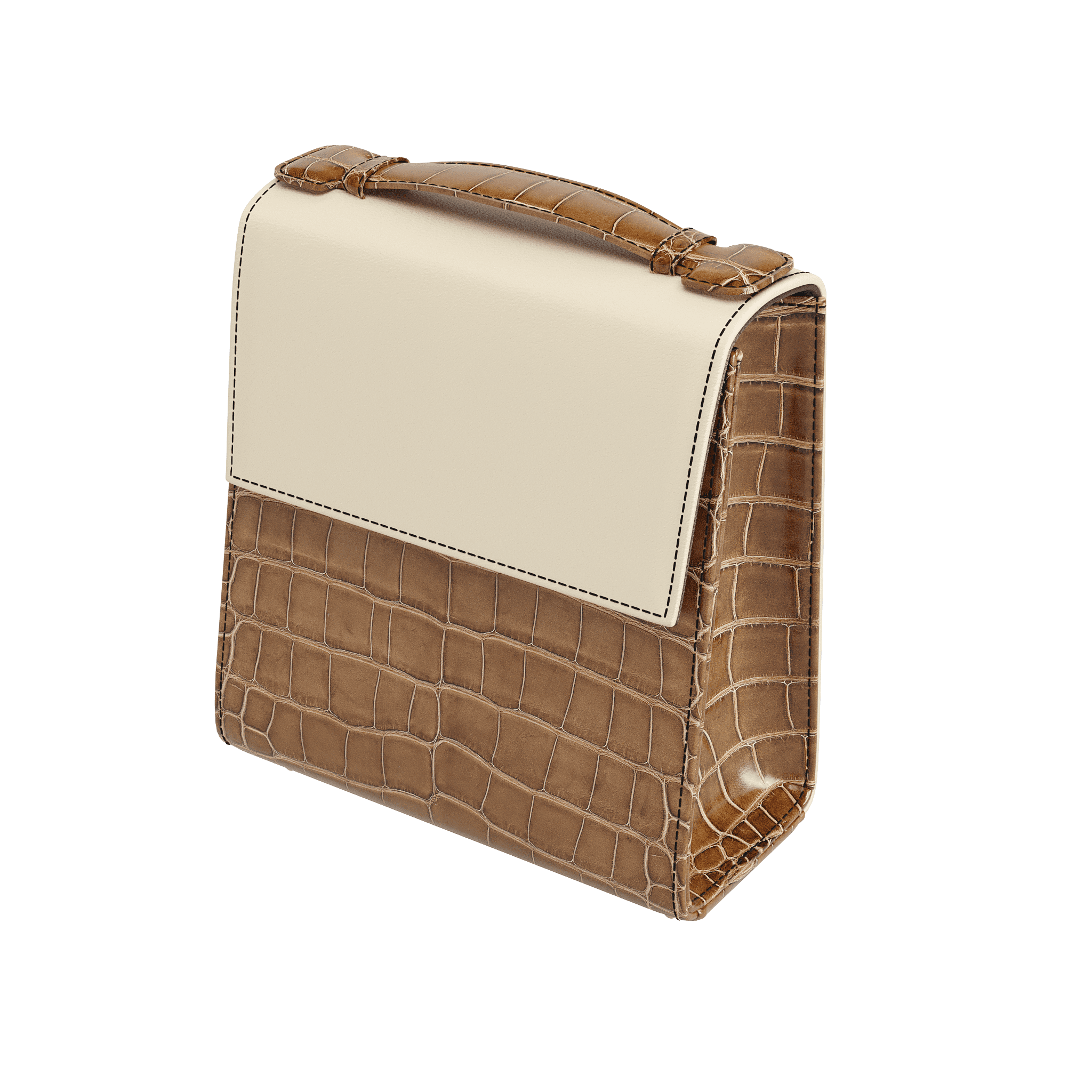 Cream Box Bag With Authentic Glossy Alligator Body - Zelli Handbags