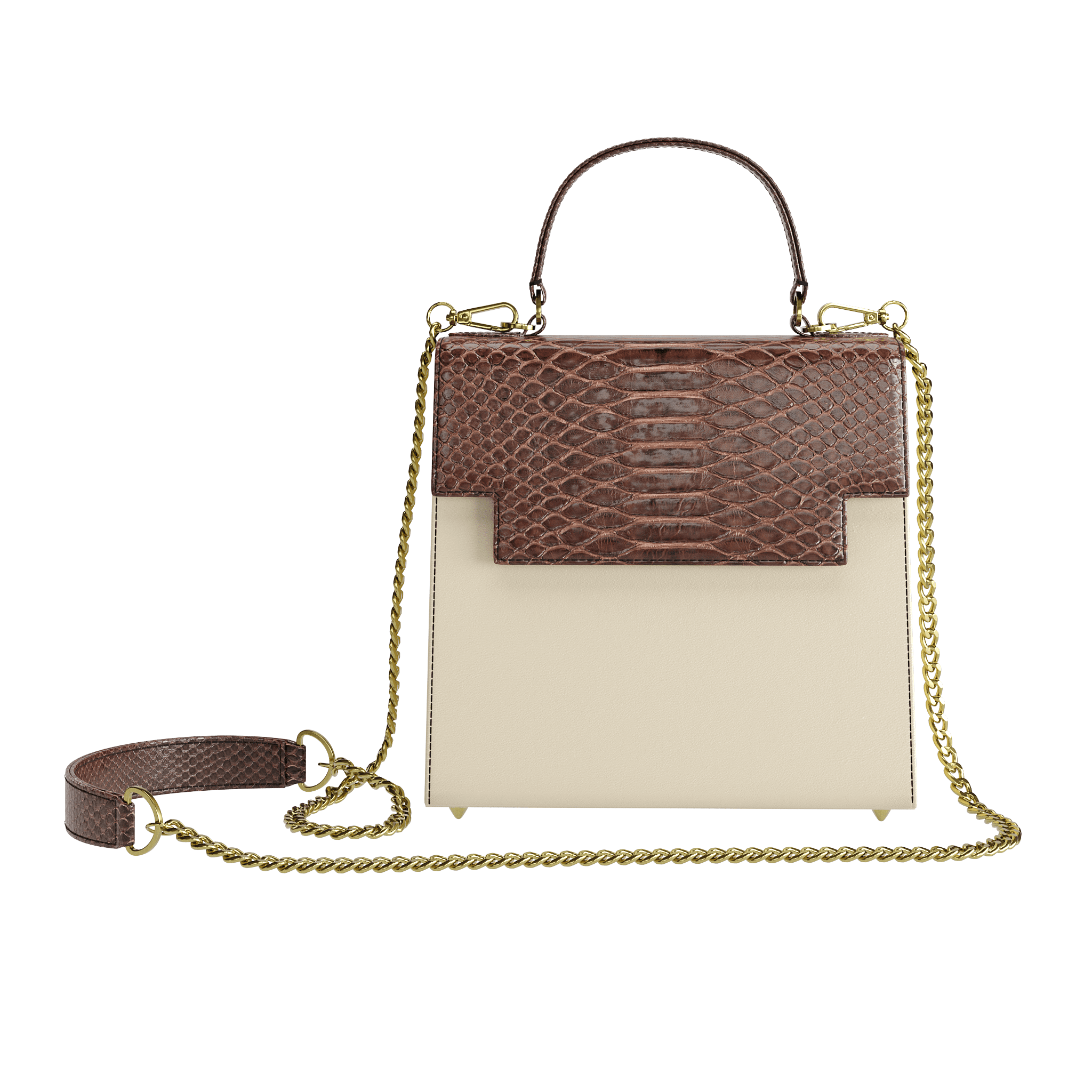 Cream Box Bag With Brown Python Flap - Zelli Handbags