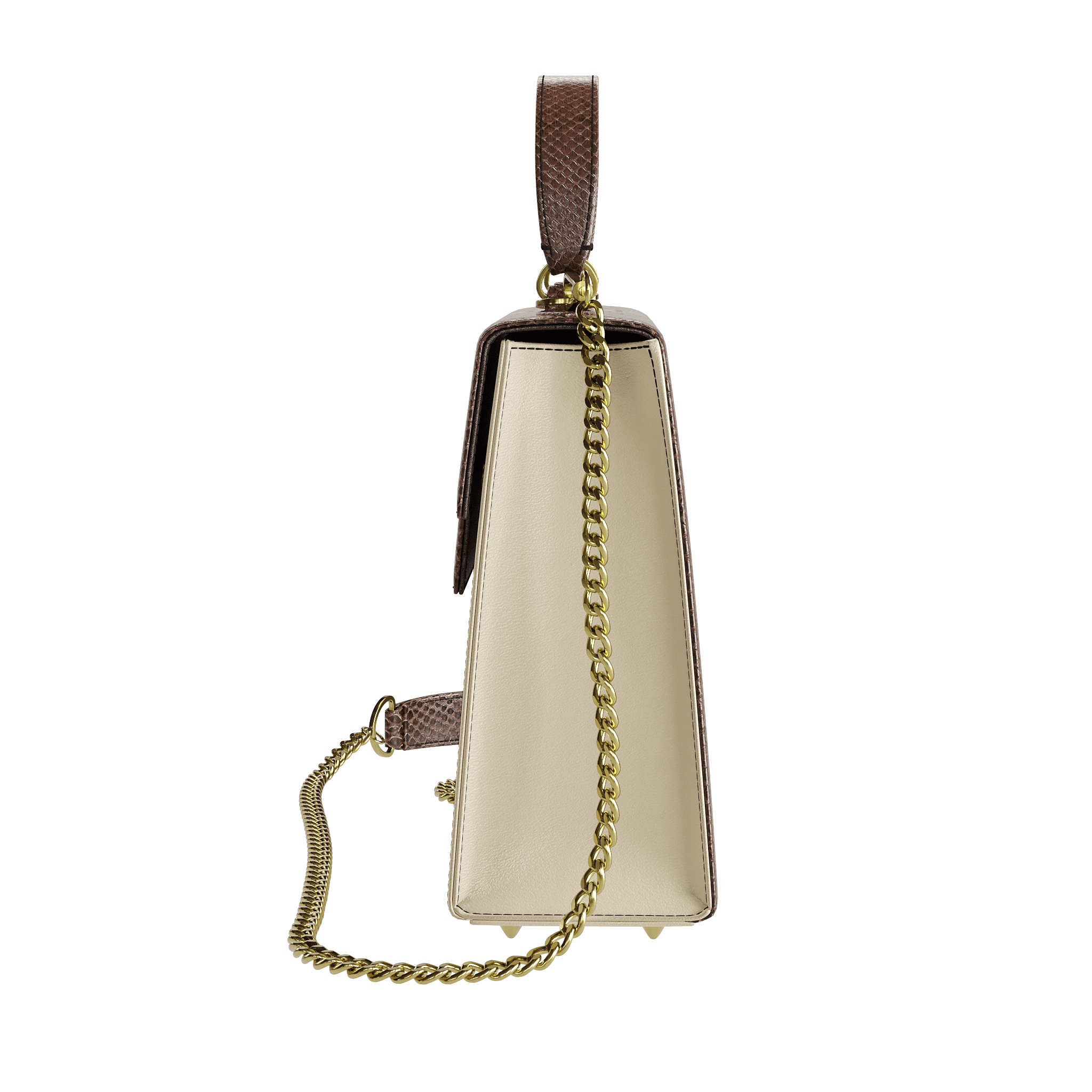 Cream Box Bag With Brown Python Flap - Zelli Handbags