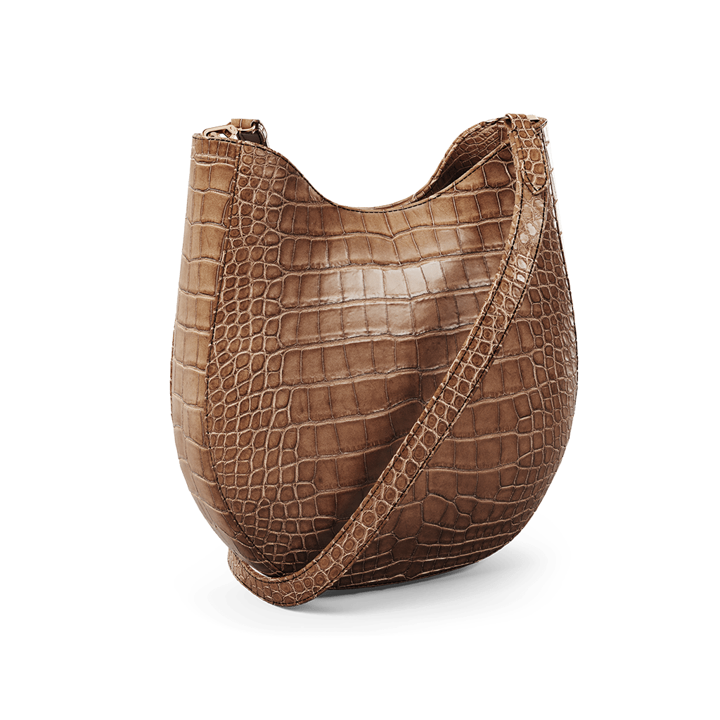 Crossbody Satchel in Café Glossy Alligator - Zelli Handbags