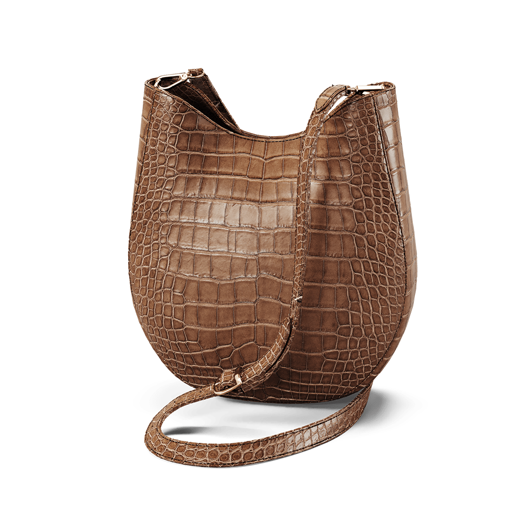 Crossbody Satchel in Café Glossy Alligator - Zelli Handbags