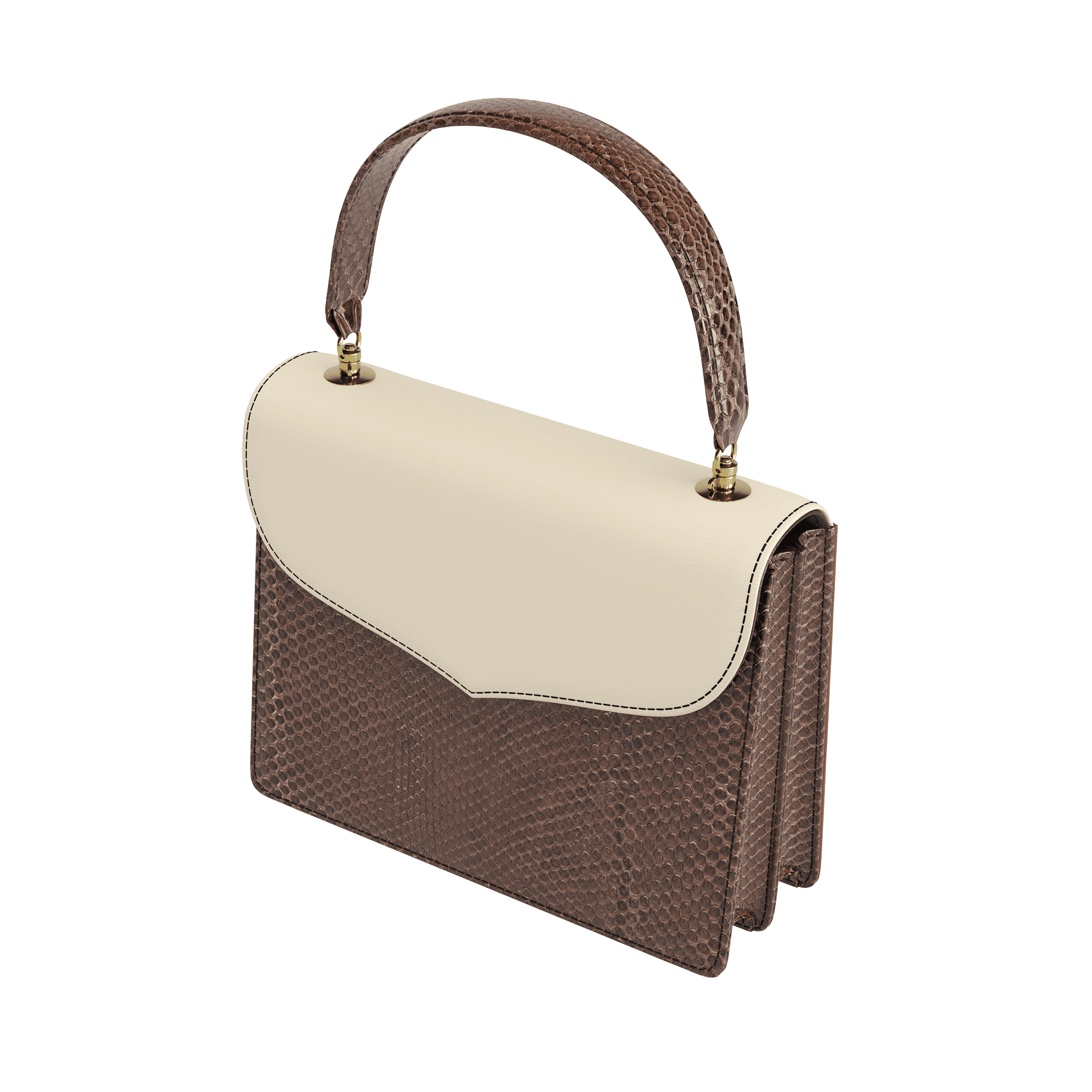 Fine Scale Brown Python Handbag With Cream Top Flap - Zelli Handbags