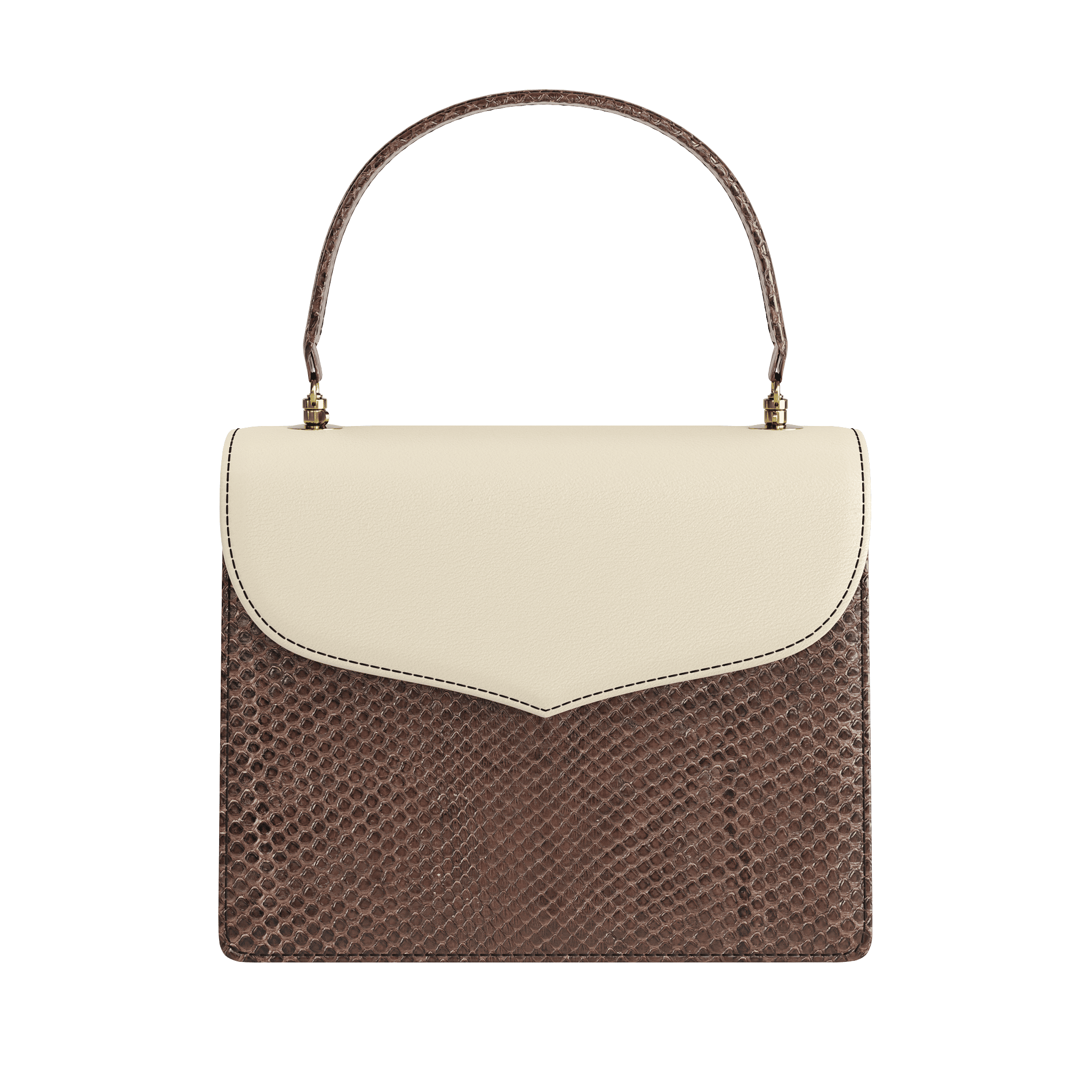 Fine Scale Brown Python Handbag With Cream Top Flap - Zelli Handbags