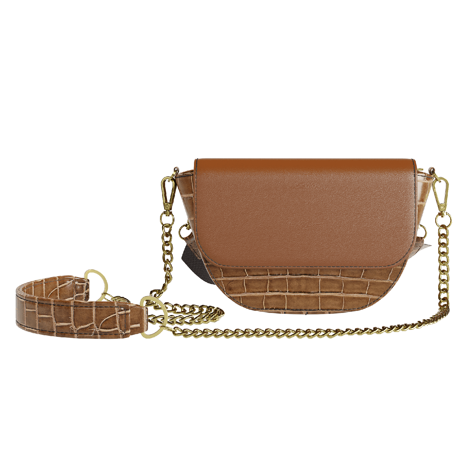 Havana Brown Hip Bag With Cafe Alligator Body - Zelli Handbags